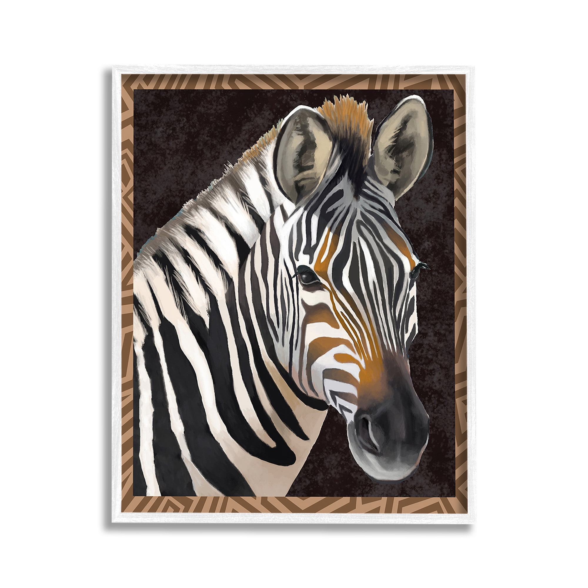 Stupell Industries Zebra with Geometric Border Animals & Insects Painting White Framed Art Print Wall Art, 11 x 14