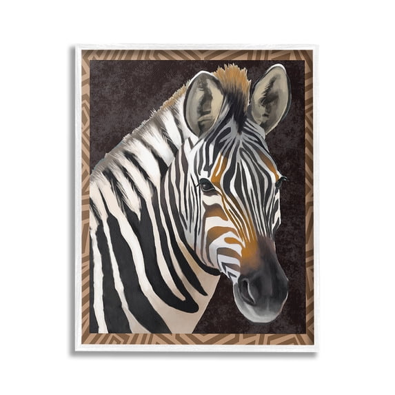 Stupell Industries Zebra with Geometric Border Animals & Insects Painting White Framed Art Print Wall Art, 24 x 30