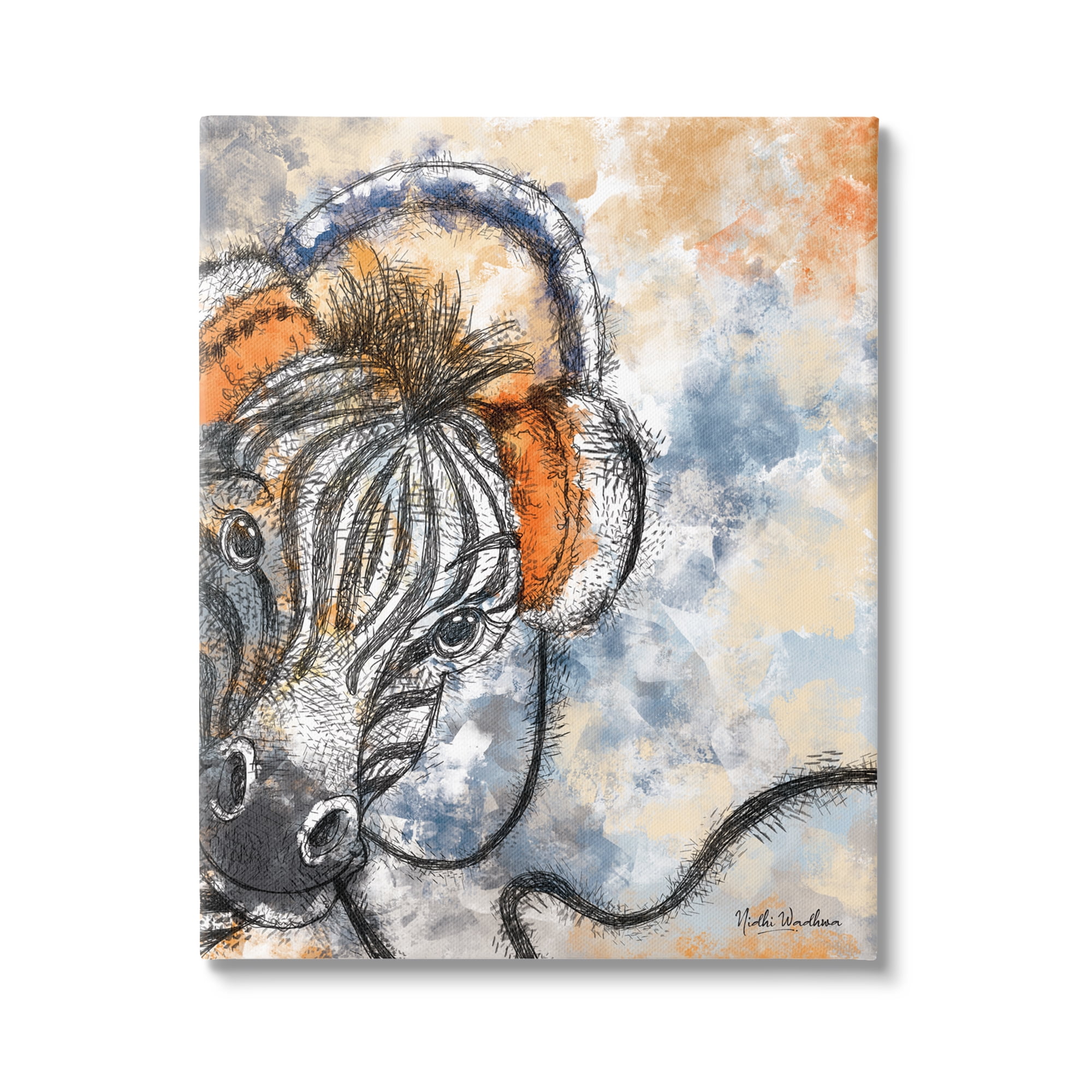 Stupell Industries Zebra with Headphones Animals & Insects Painting Gallery Wrapped Canvas Print Wall Art, 30 x 40