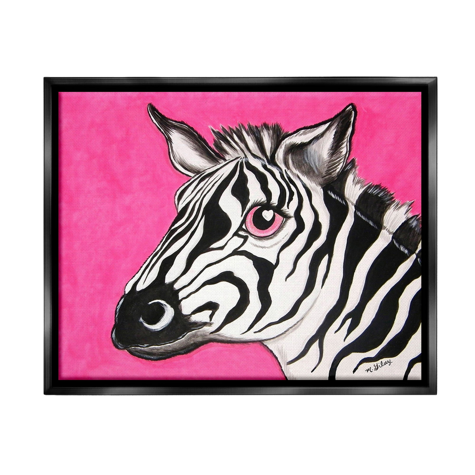 Stupell Industries Zebra with Heart Eyes Animals & Insects Painting Black Floater Framed Canvas Art Print Wall Art, 21 x 17