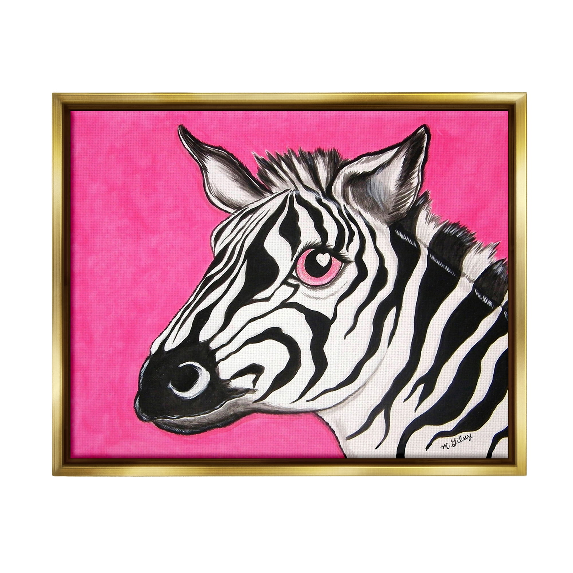 Stupell Industries Zebra with Heart Eyes Animals & Insects Painting Gold Floater Framed Canvas Art Print Wall Art, 21 x 17