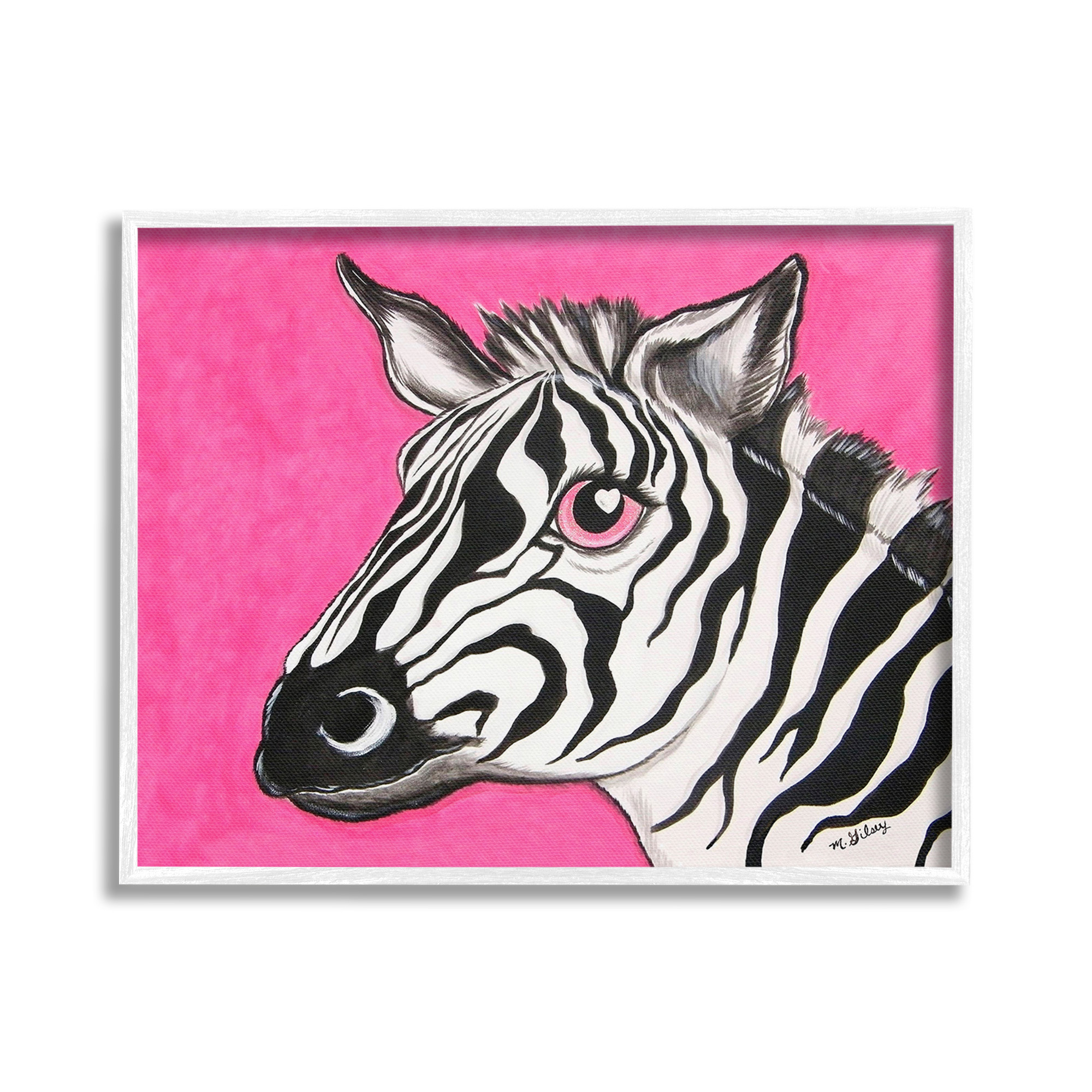 Stupell Industries Zebra with Heart Eyes Animals & Insects Painting White Framed Art Print Wall Art, 20 x 16