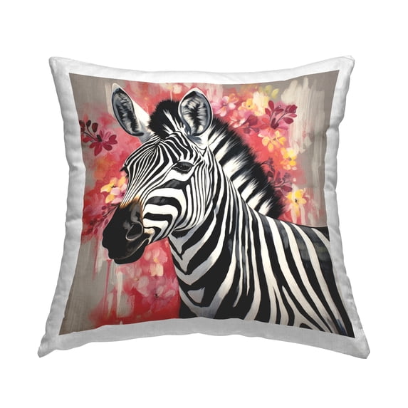 Stupell Industries Zebra with Modern Flowers Decorative Printed Throw Pillow, 18 x 18