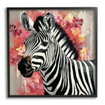 Stupell Industries Zebra with Pink Flowers Animals & Insects Painting Black Framed Art Print Wall Art, 12 x 12