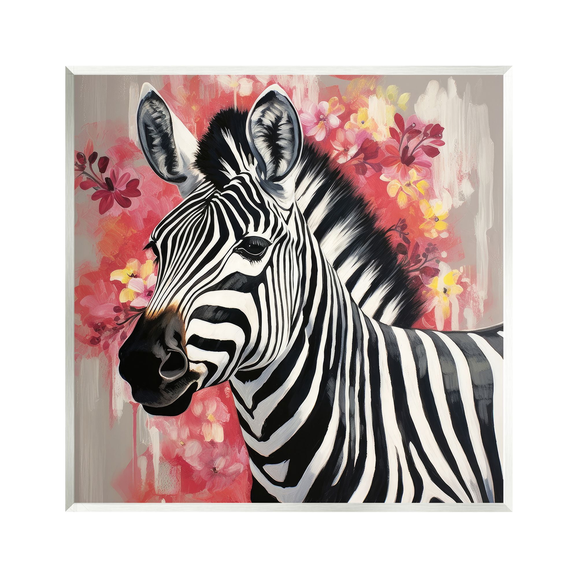 Stupell Industries Zebra with Pink Flowers Animals & Insects Painting Unframed Art Print Wall Art, 12 x 12