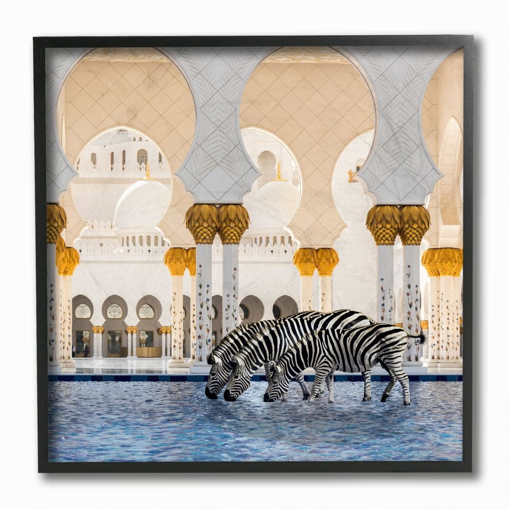 Stupell Industries Zebras in Arabesque Arch Courtyard Modern Architecture Framed Wall Art Design by Ziwei Li, 12" x 12", Black Framed