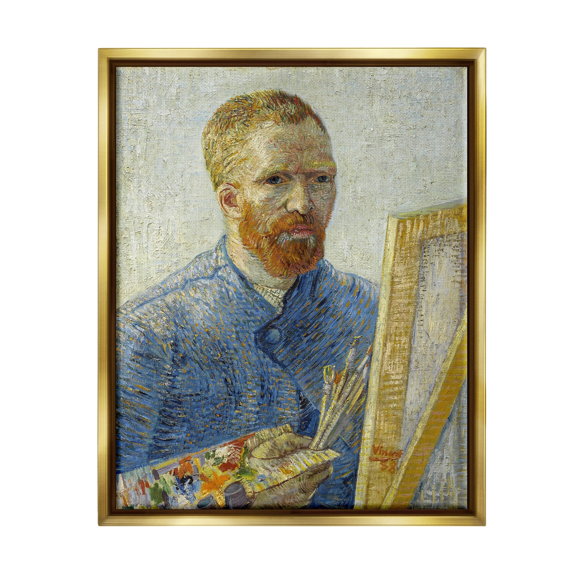 Stupell Industries Zeegezicht als Schilder van Gogh Painting Self-Portrait Painting Painting Metallic Gold Floating Framed Canvas Print Wall Art, Design by one1000paintings