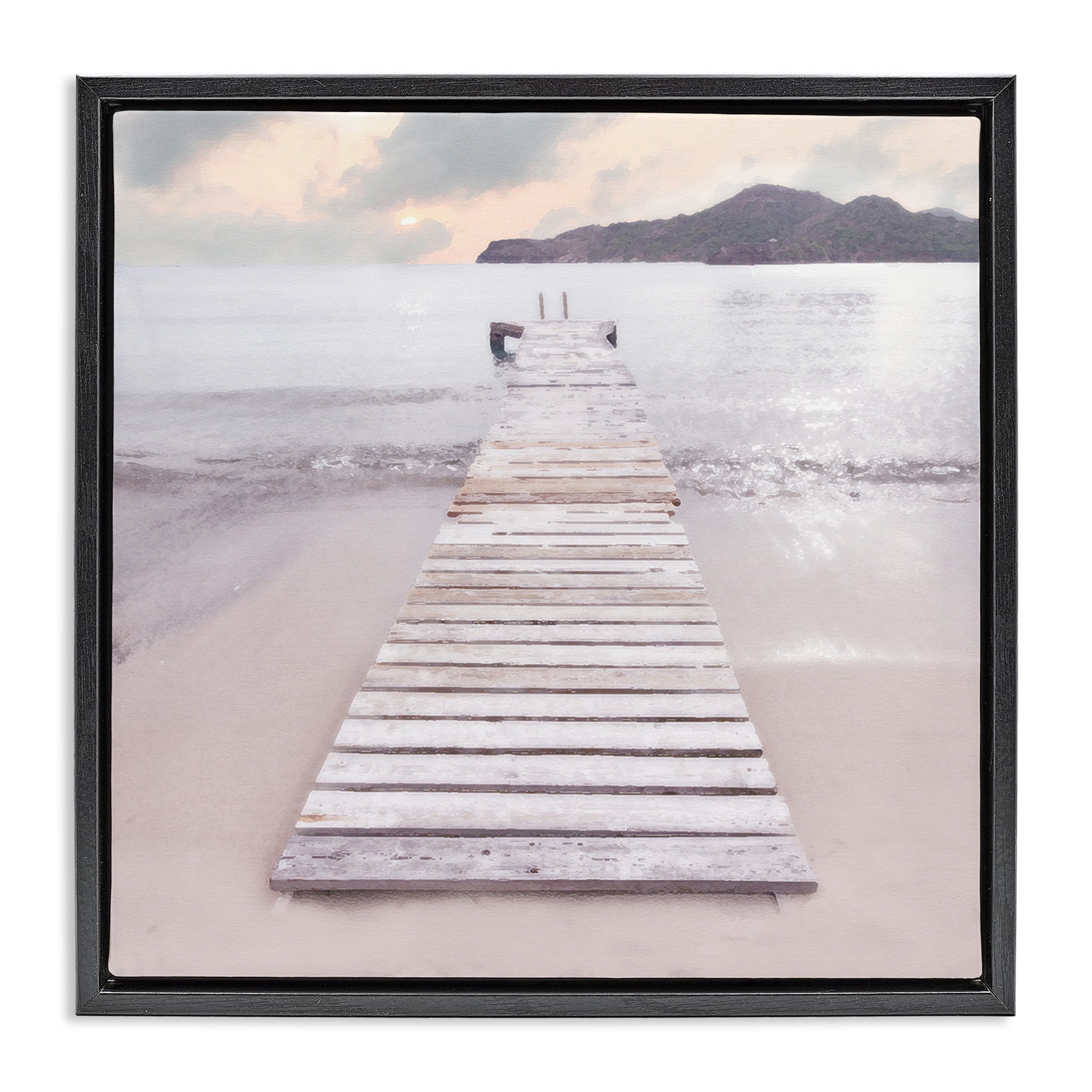 Stupell Industries Zen Beach Dock Landscape Painting Black Floater Framed Canvas Art Print Wall Art, 25 x 25