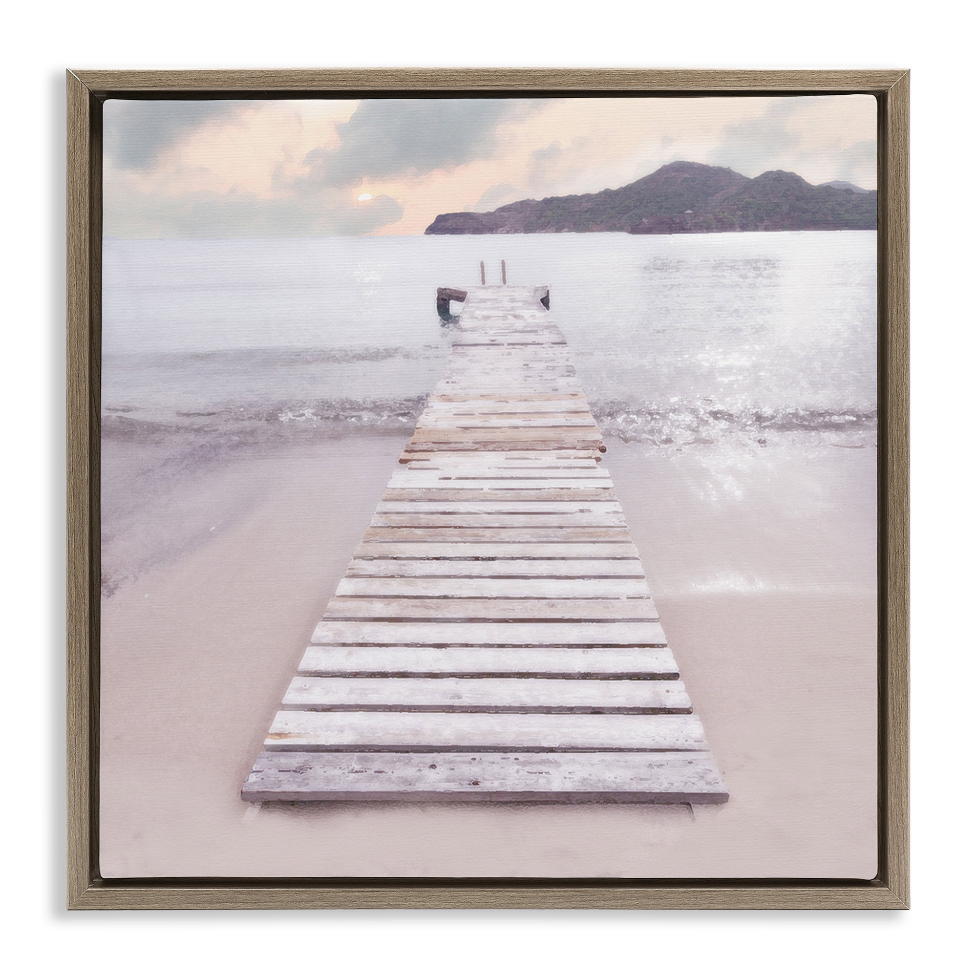Stupell Industries Zen Beach Dock Landscape Painting Brown Floater Framed Canvas Art Print Wall Art, 25 x 25
