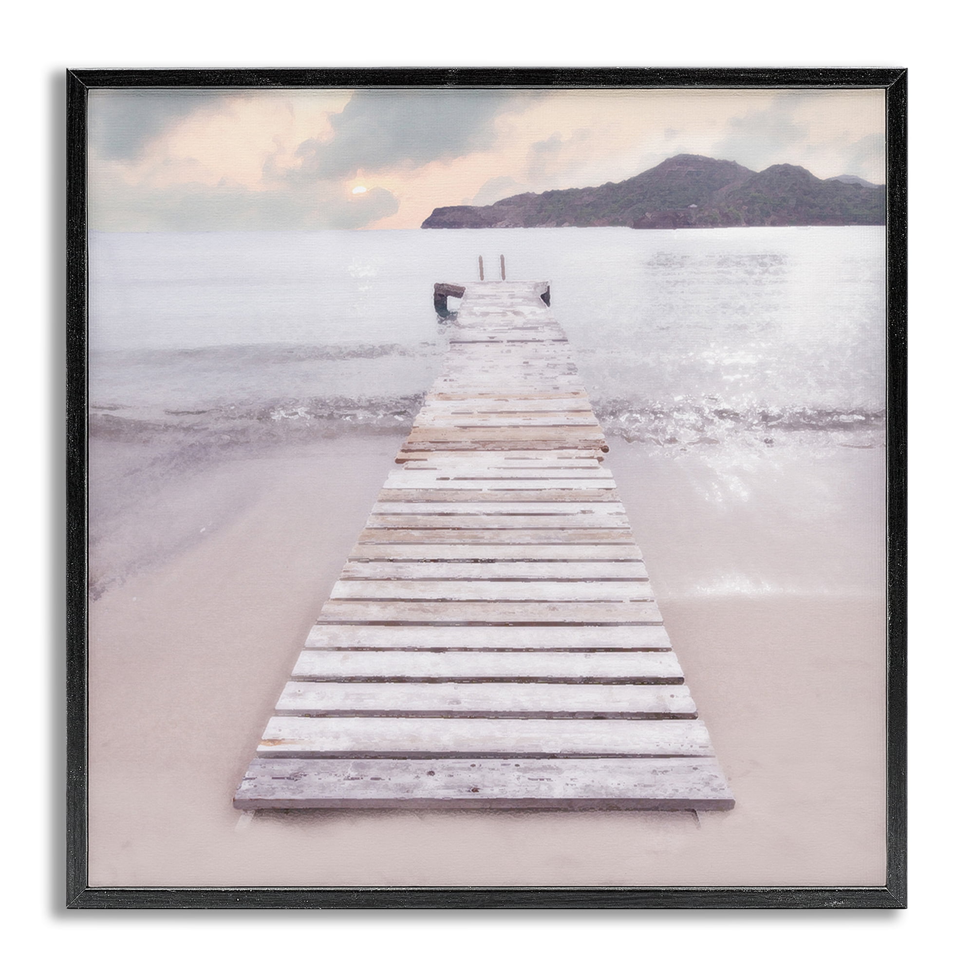 Stupell Industries Zen Beach Dock Landscape Painting Gray Framed Art Print Wall Art, 12 x 12