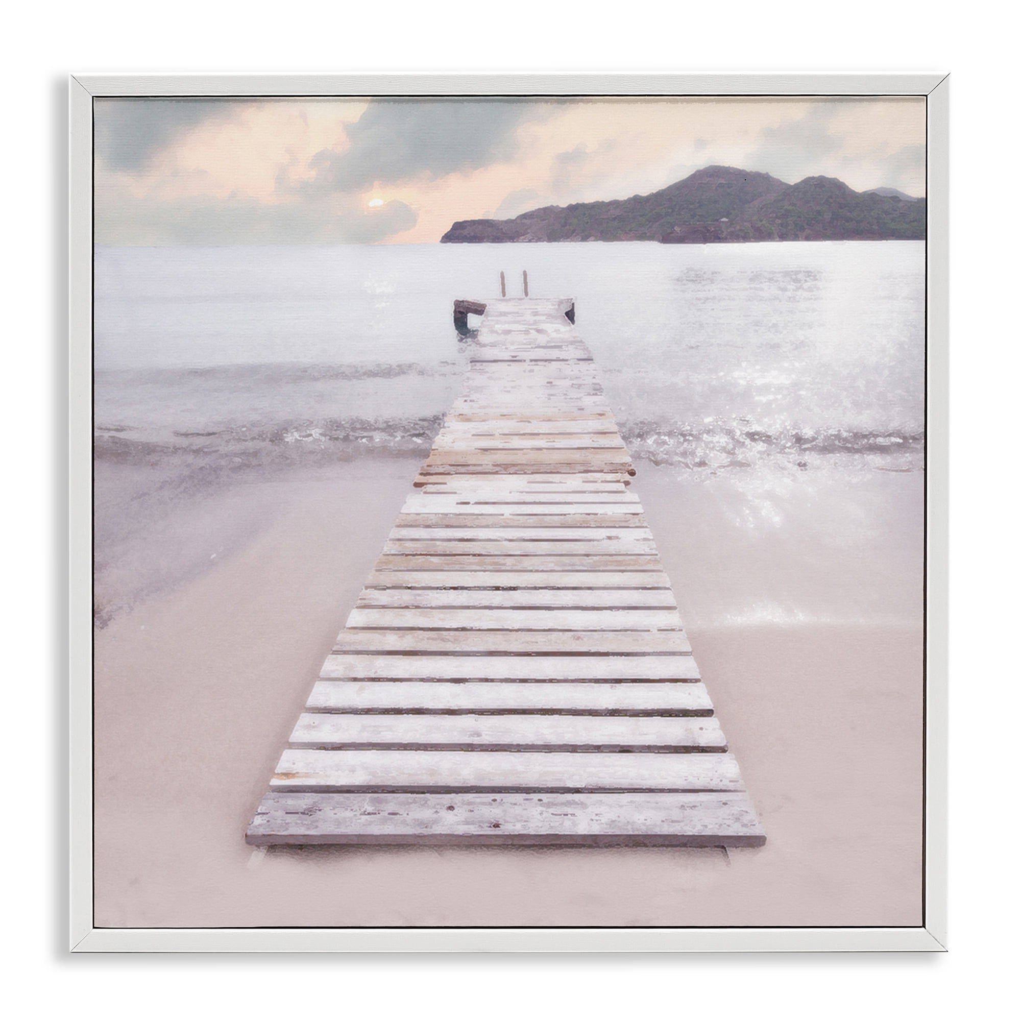 Stupell Industries Zen Beach Dock Landscape Painting White Framed Art Print Wall Art, 24 x 24
