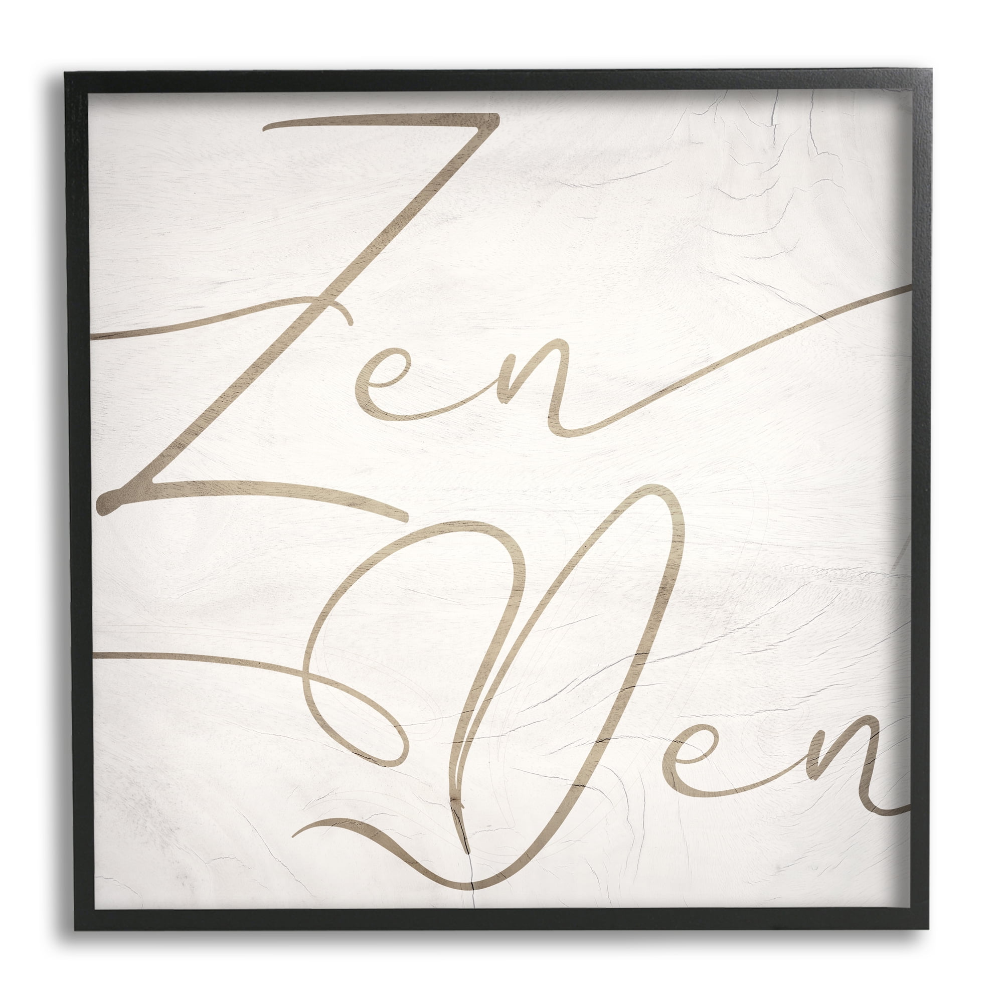 Stupell Industries Zen Den Phrase Minimal Rustic Cursive Typography Typography Painting Black Framed Art Print Wall Art, 24 x 24
