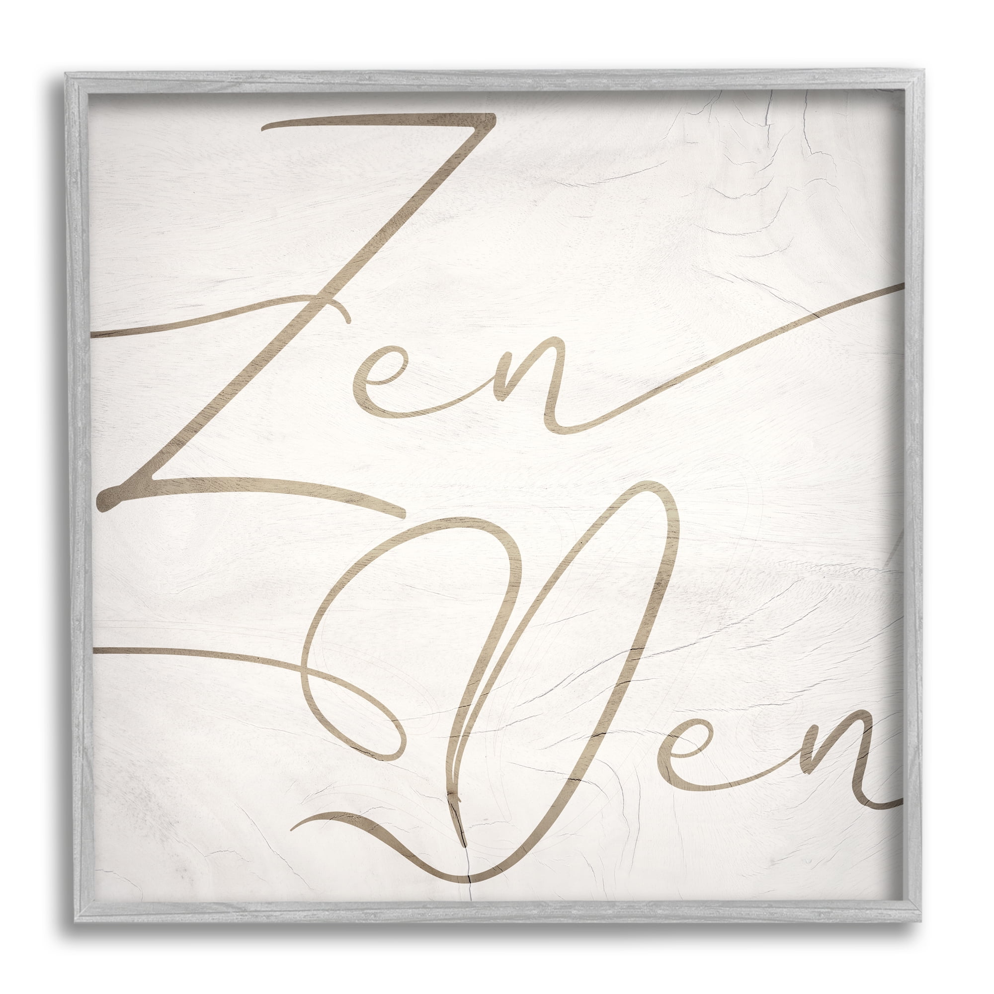 Stupell Industries Zen Den Phrase Minimal Rustic Cursive Typography Typography Painting Gray Framed Art Print Wall Art, 12 x 12