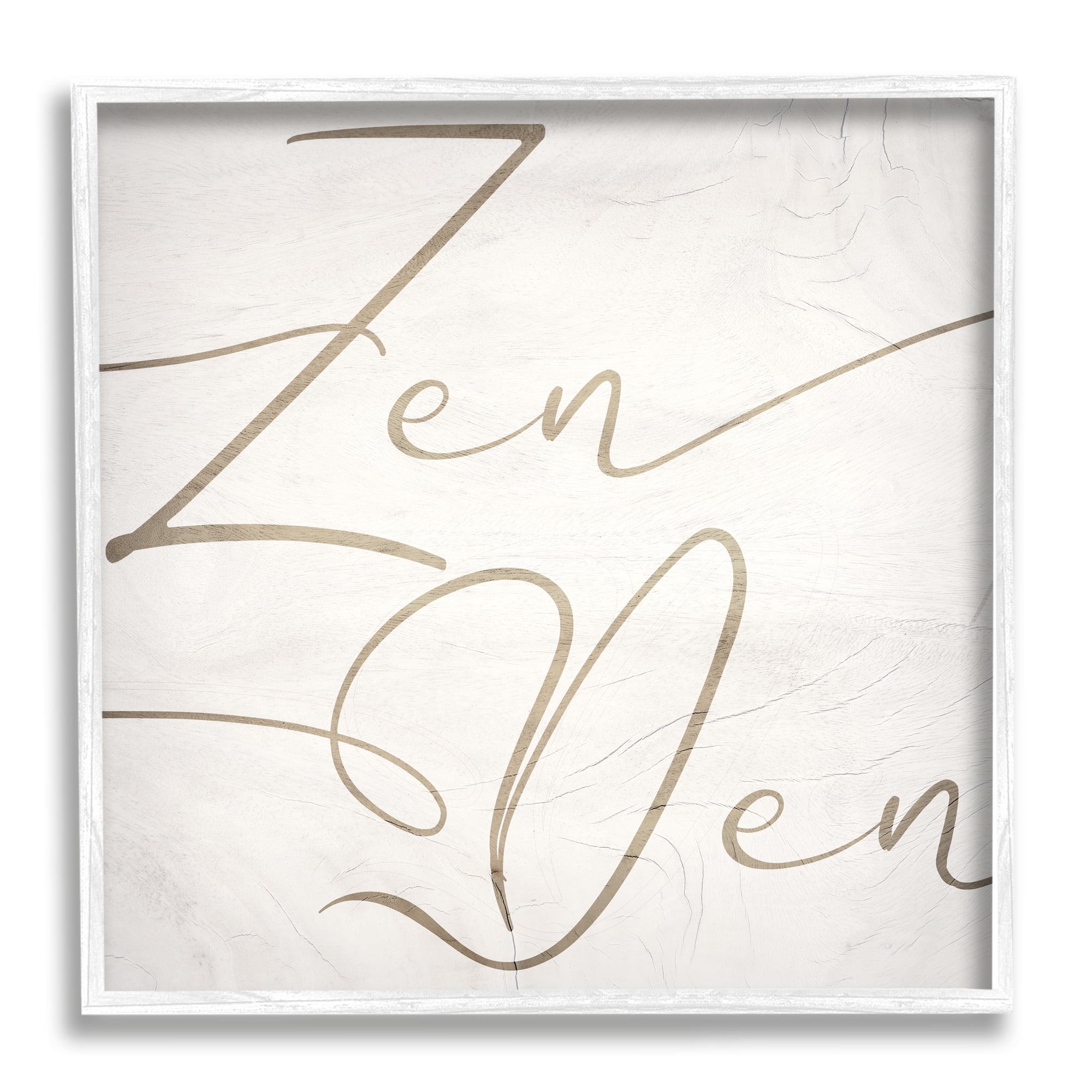 Stupell Industries Zen Den Phrase Minimal Rustic Cursive Typography Typography Painting White Framed Art Print Wall Art, 12 x 12