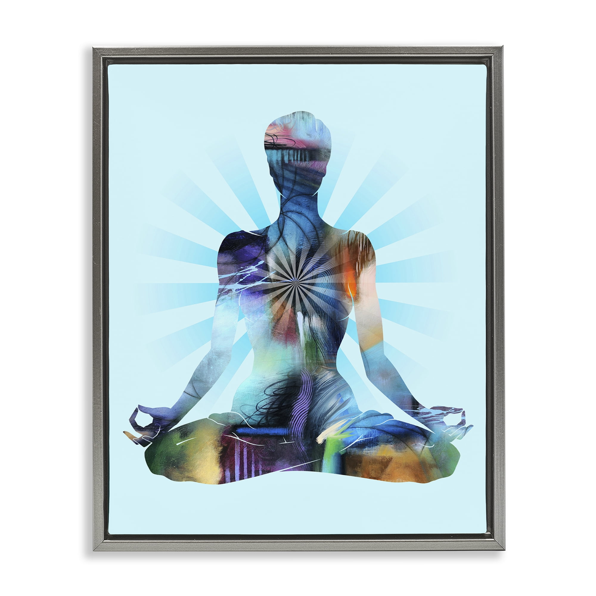 Stupell Industries Zen Meditation Pose Sports Painting Gray Floater Framed Canvas Art Print Wall Art, 25 x 31