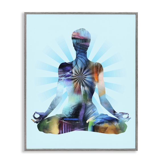 Stupell Industries Zen Meditation Pose Sports Painting Gray Framed Art Print Wall Art, 24 x 30