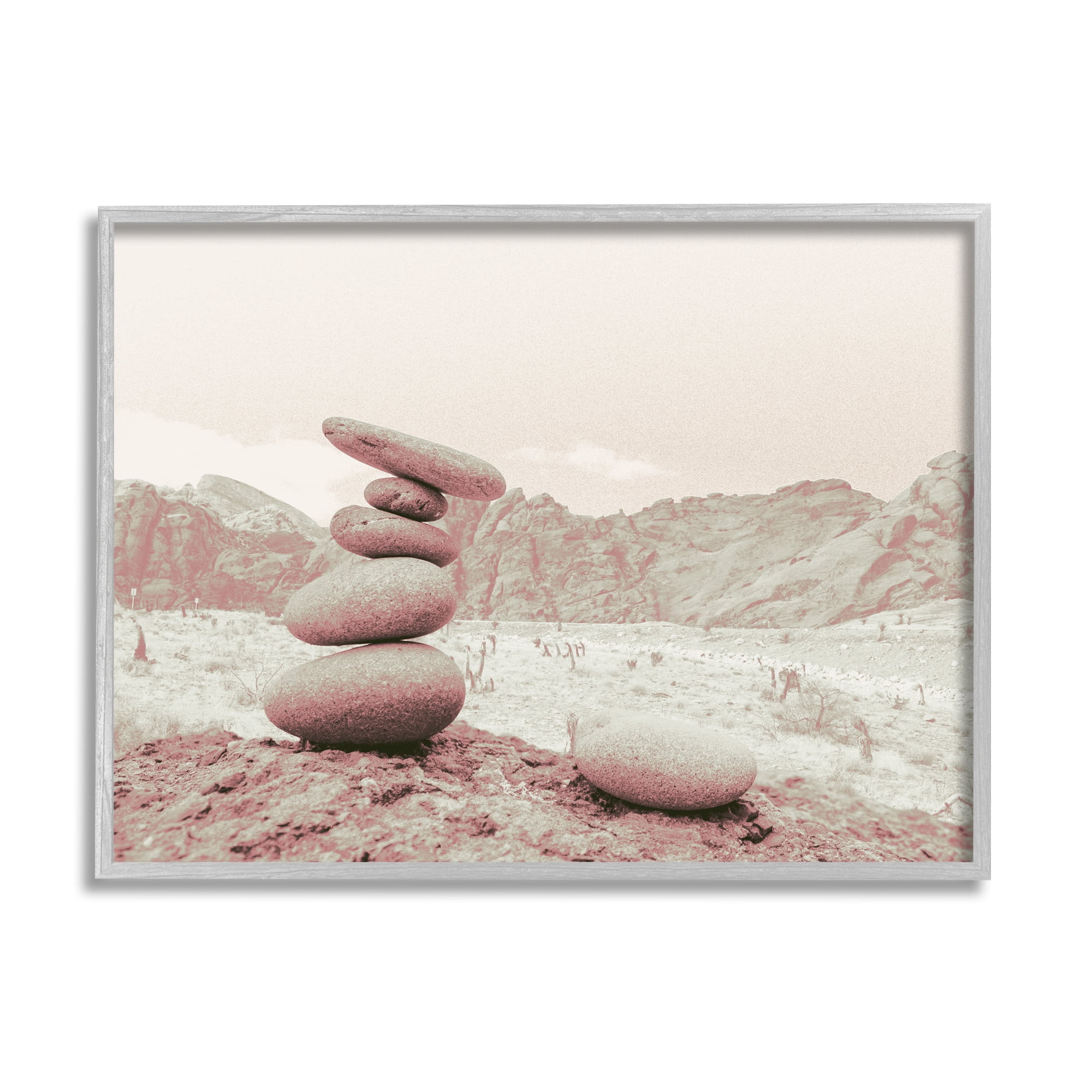Stupell Industries Zen Rocks Stacked Desert Canyon Monochromatic Landscape Landscape Photography Gray Framed Art Print Wall Art, 11 x 14