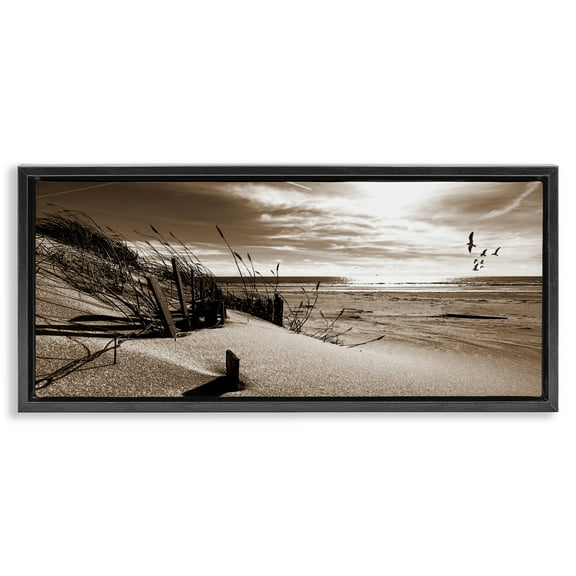 Stupell Industries Zen Sands Beach Landscape Photography Black Floater Framed Canvas Art Print Wall Art, 25 x 11