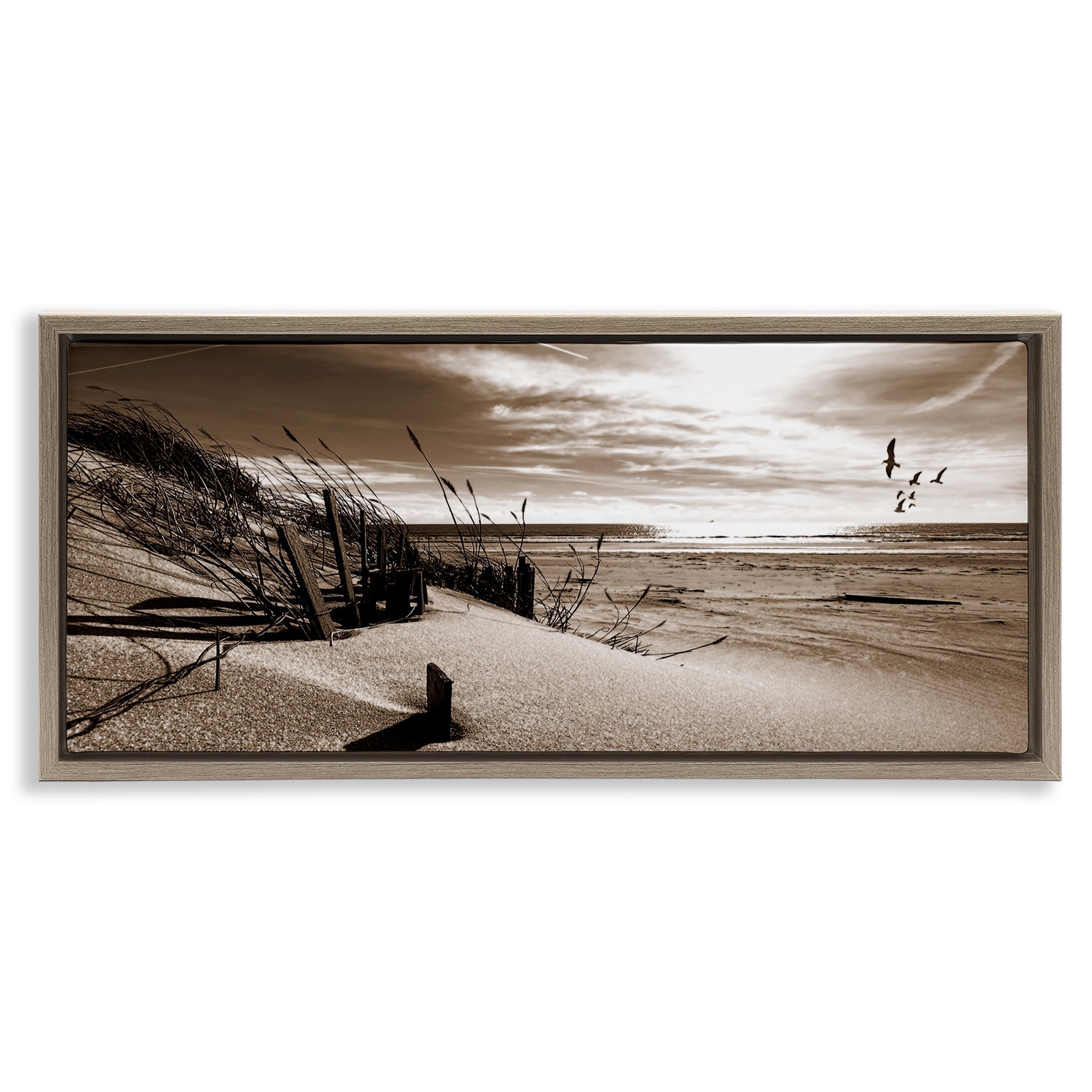 Stupell Industries Zen Sands Beach Landscape Photography Brown Floater Framed Canvas Art Print Wall Art, 25 x 11