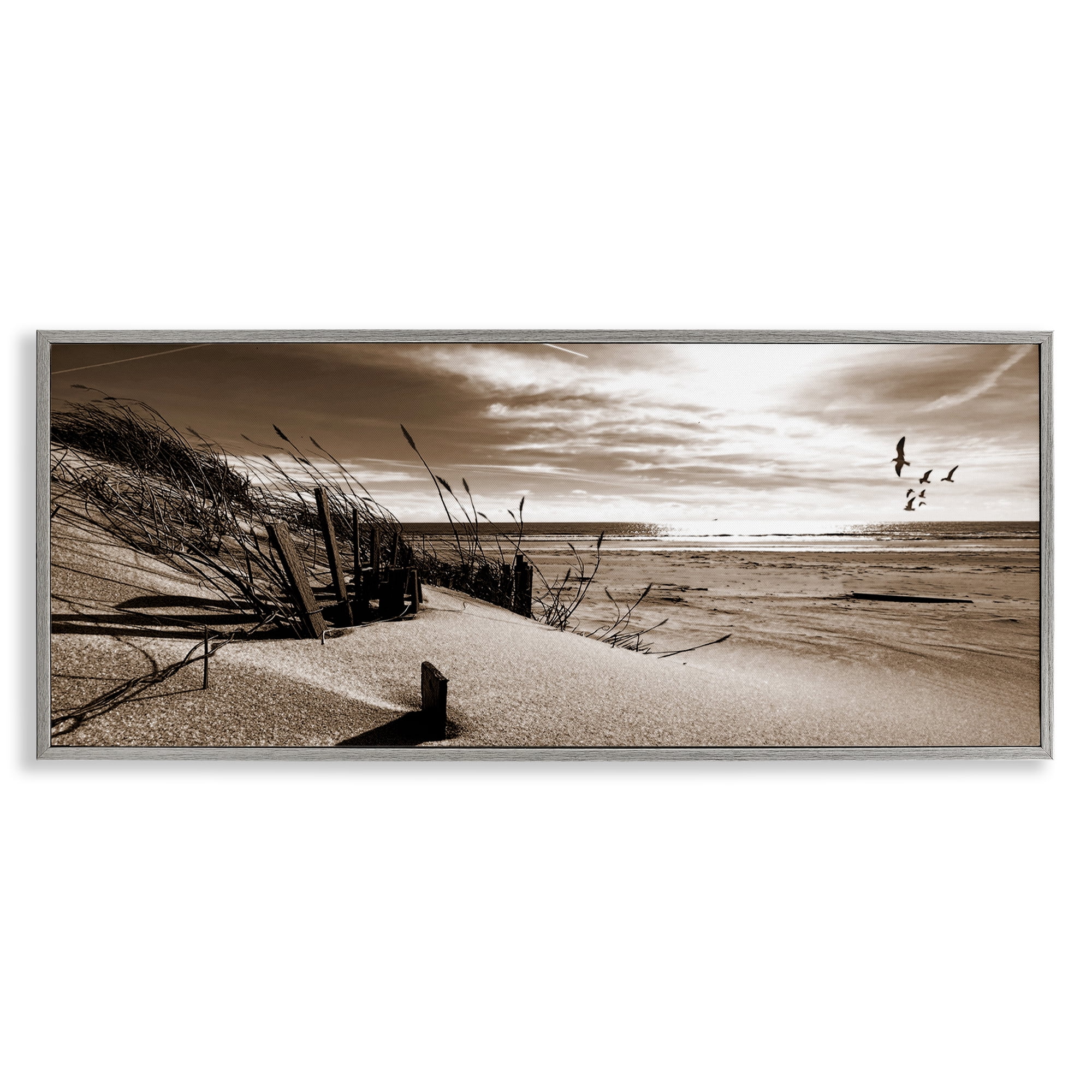 Stupell Industries Zen Sands Beach Landscape Photography Gray Framed Art Print Wall Art, 24 x 10