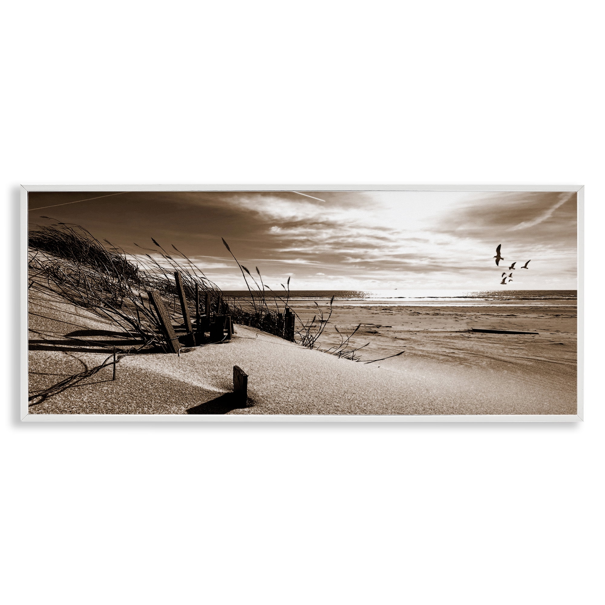 Stupell Industries Zen Sands Beach Landscape Photography White Framed Art Print Wall Art, 30 x 13