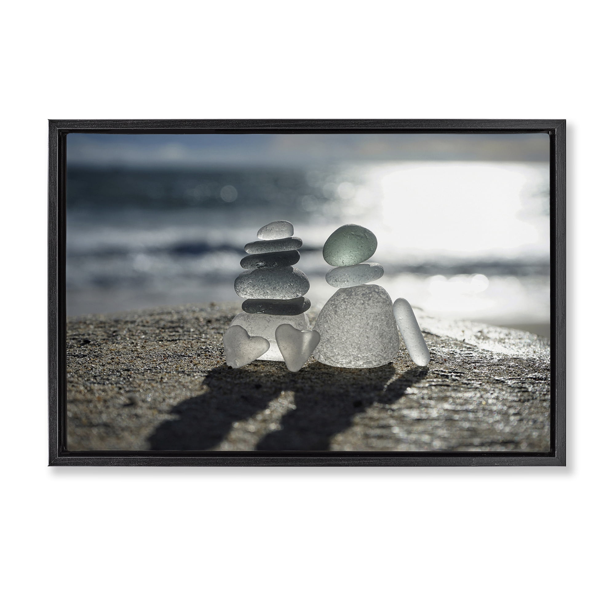 Stupell Industries Zen Sea Glass Hearts Black Framed Floater Canvas Wall Art, design by LMarie Allen