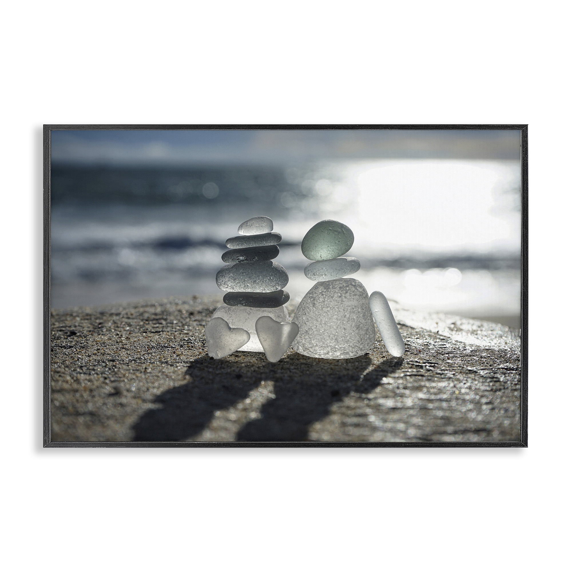 Stupell Industries Zen Sea Glass Hearts Black Framed Giclee Art, design by LMarie Allen