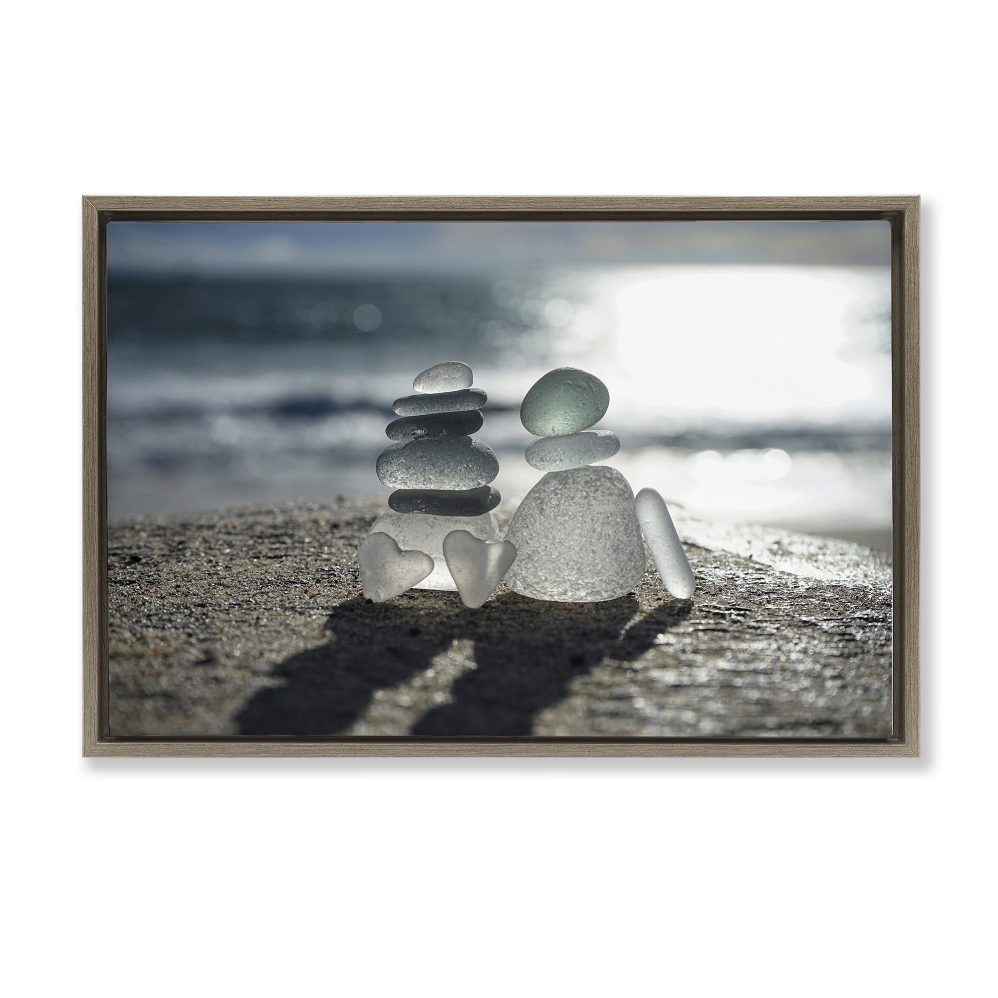 Stupell Industries Zen Sea Glass Hearts Brown Framed Floater Canvas Wall Art, design by LMarie Allen