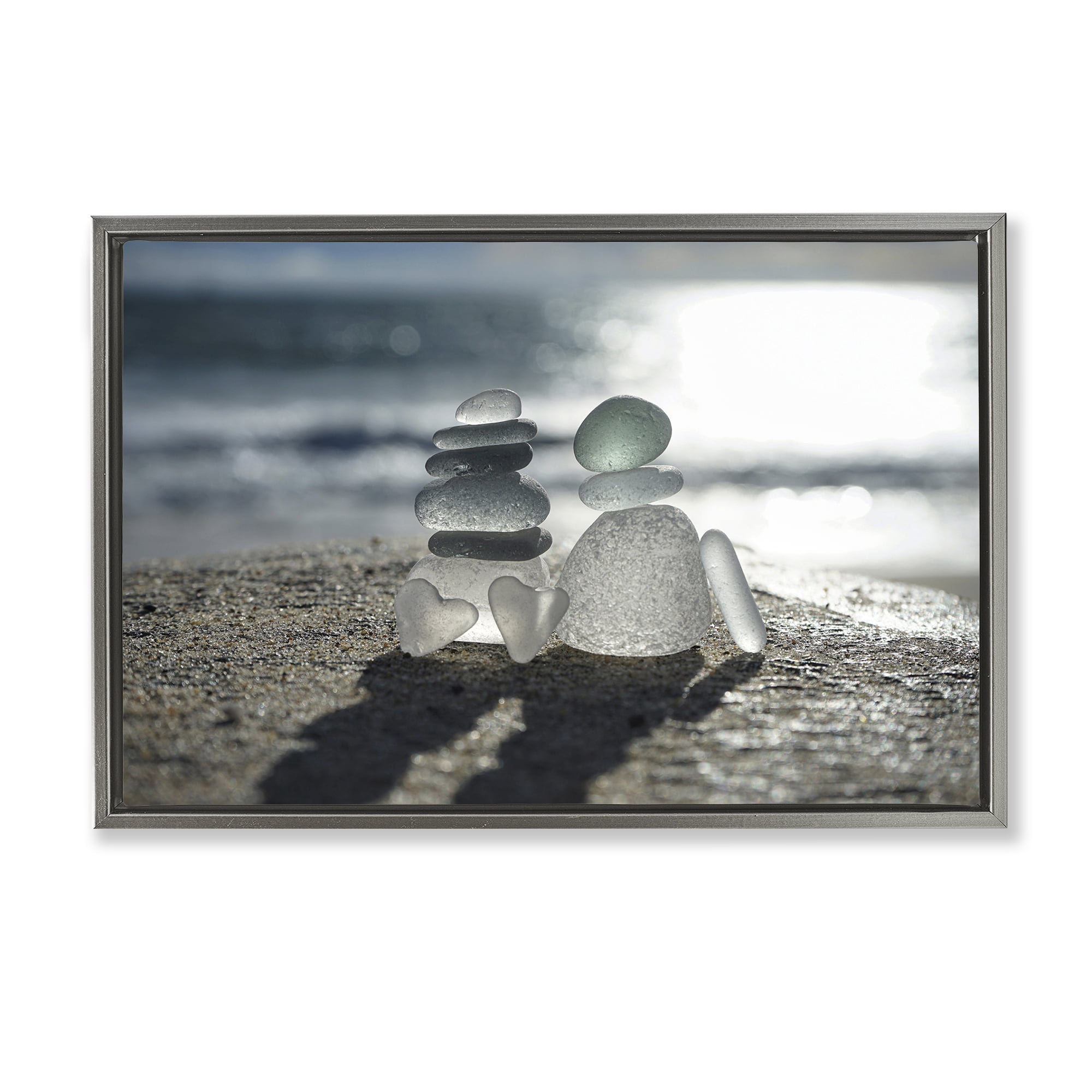 Stupell Industries Zen Sea Glass Hearts Gray Framed Floater Canvas Wall Art, design by LMarie Allen