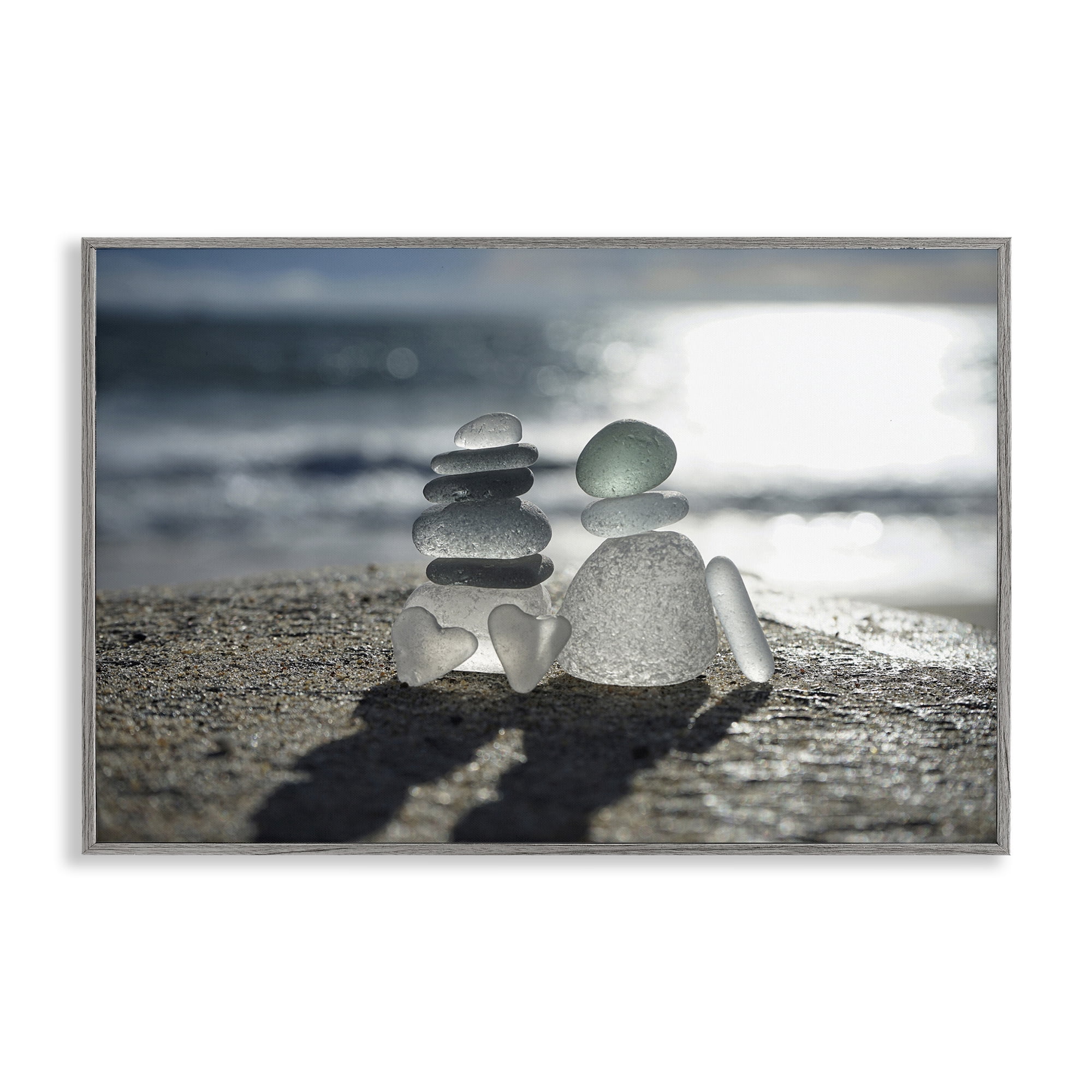 Stupell Industries Zen Sea Glass Hearts Gray Framed Giclee Art, design by LMarie Allen