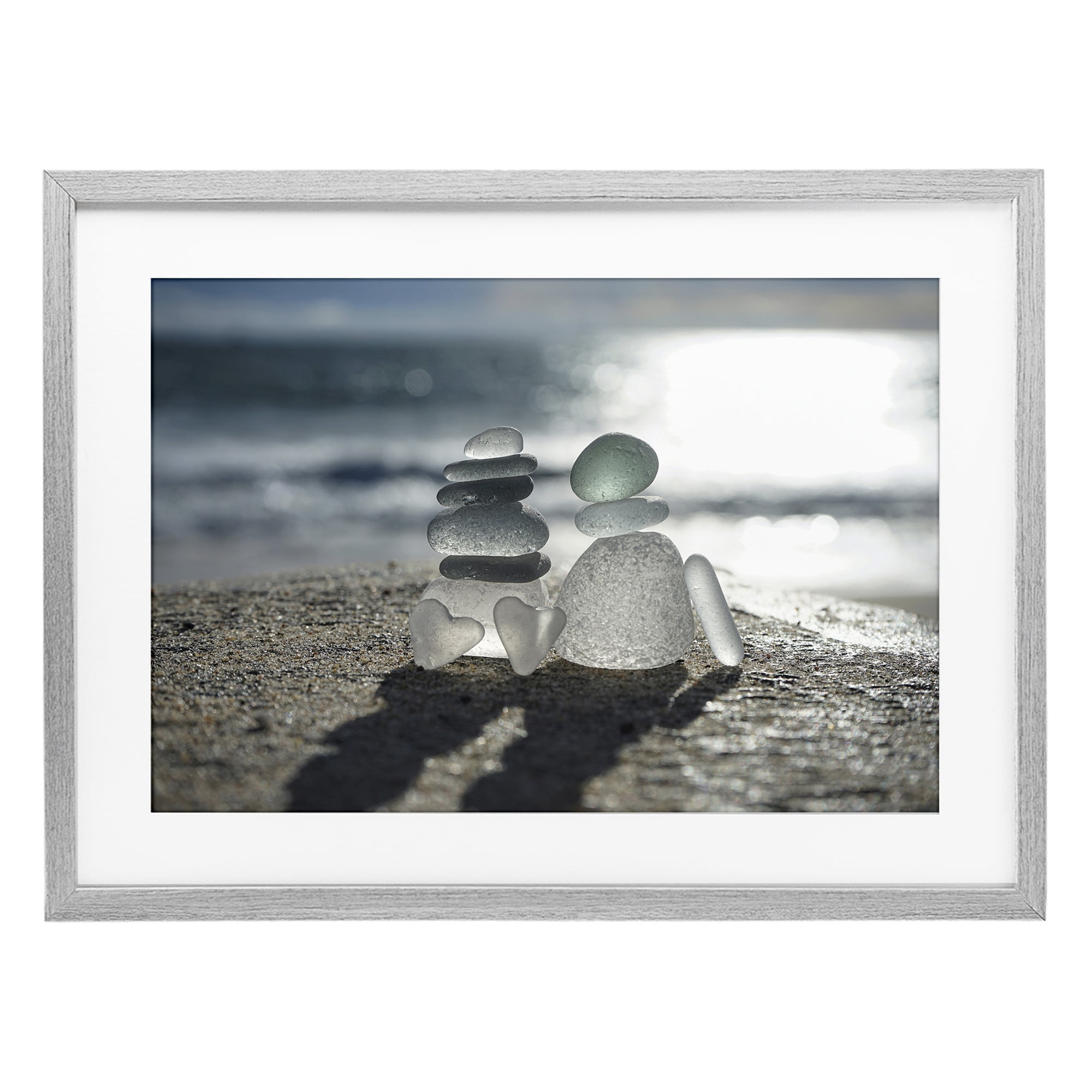 Stupell Industries Zen Sea Glass Hearts Gray Framed Print Under Glass, design by LMarie Allen