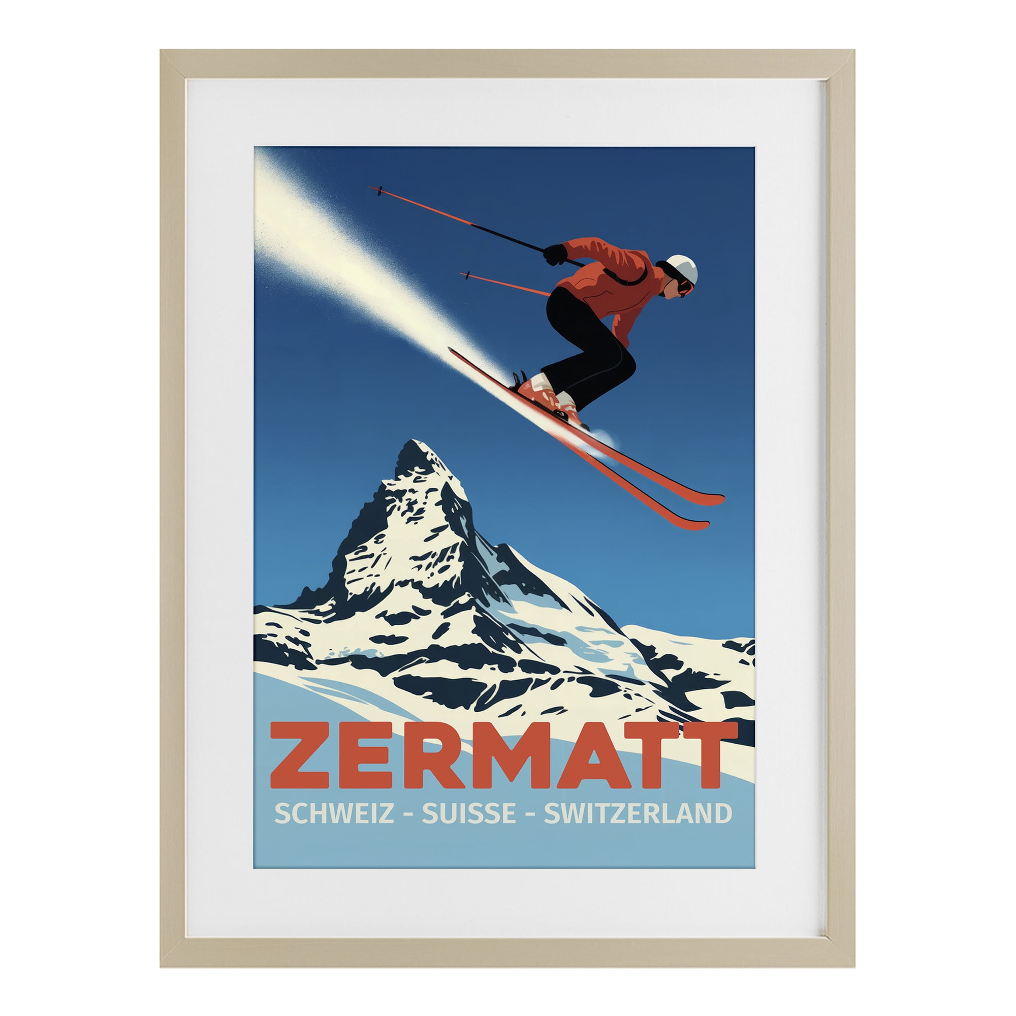 Stupell Industries Zermatt Ski Poster Birch Framed Print Under Glass, design by Andreas Magnusson