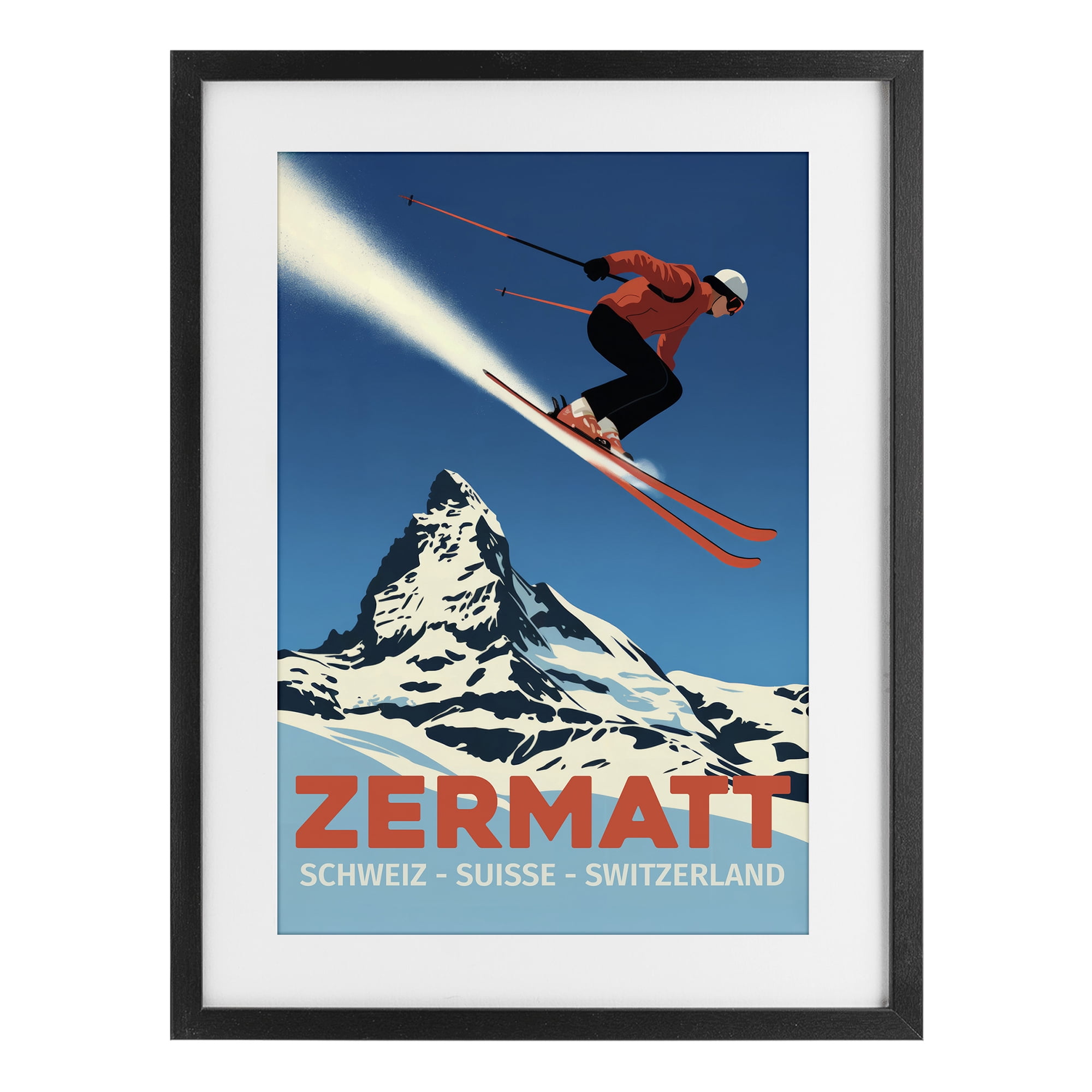 Stupell Industries Zermatt Ski Poster Black Framed Print Under Glass, design by Andreas Magnusson
