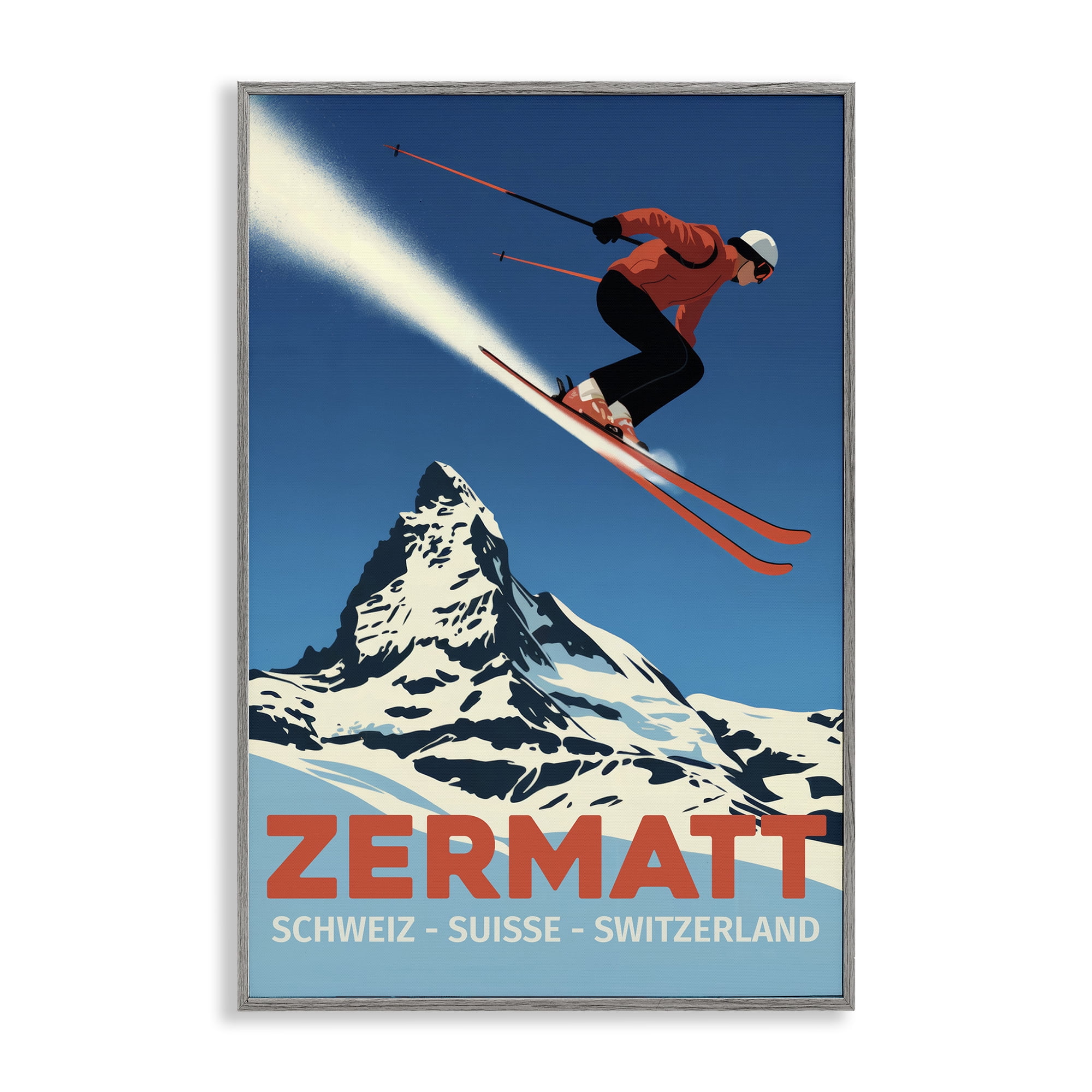Stupell Industries Zermatt Ski Poster Gray Framed Giclee Art, design by Andreas Magnusson