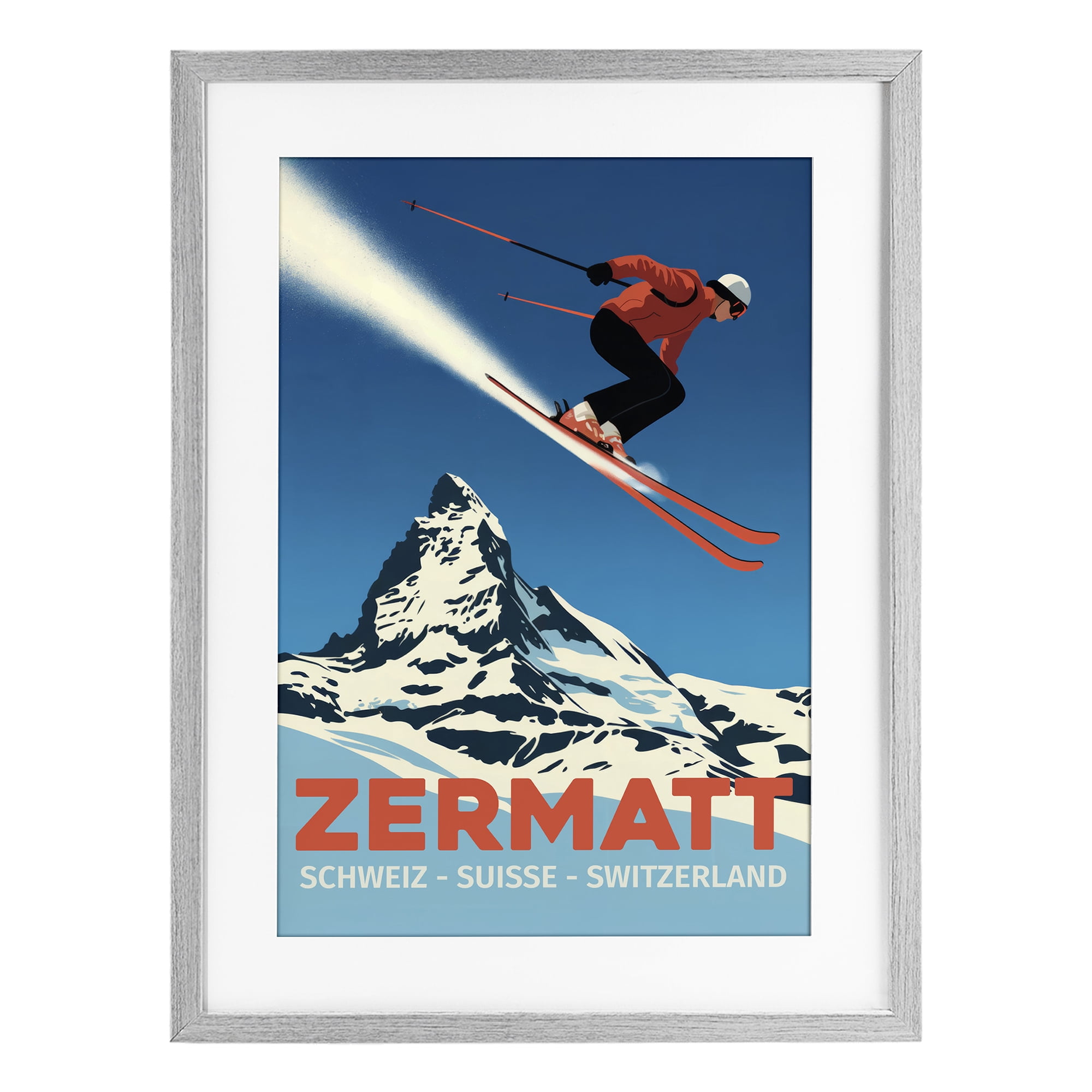 Stupell Industries Zermatt Ski Poster Gray Framed Print Under Glass, design by Andreas Magnusson