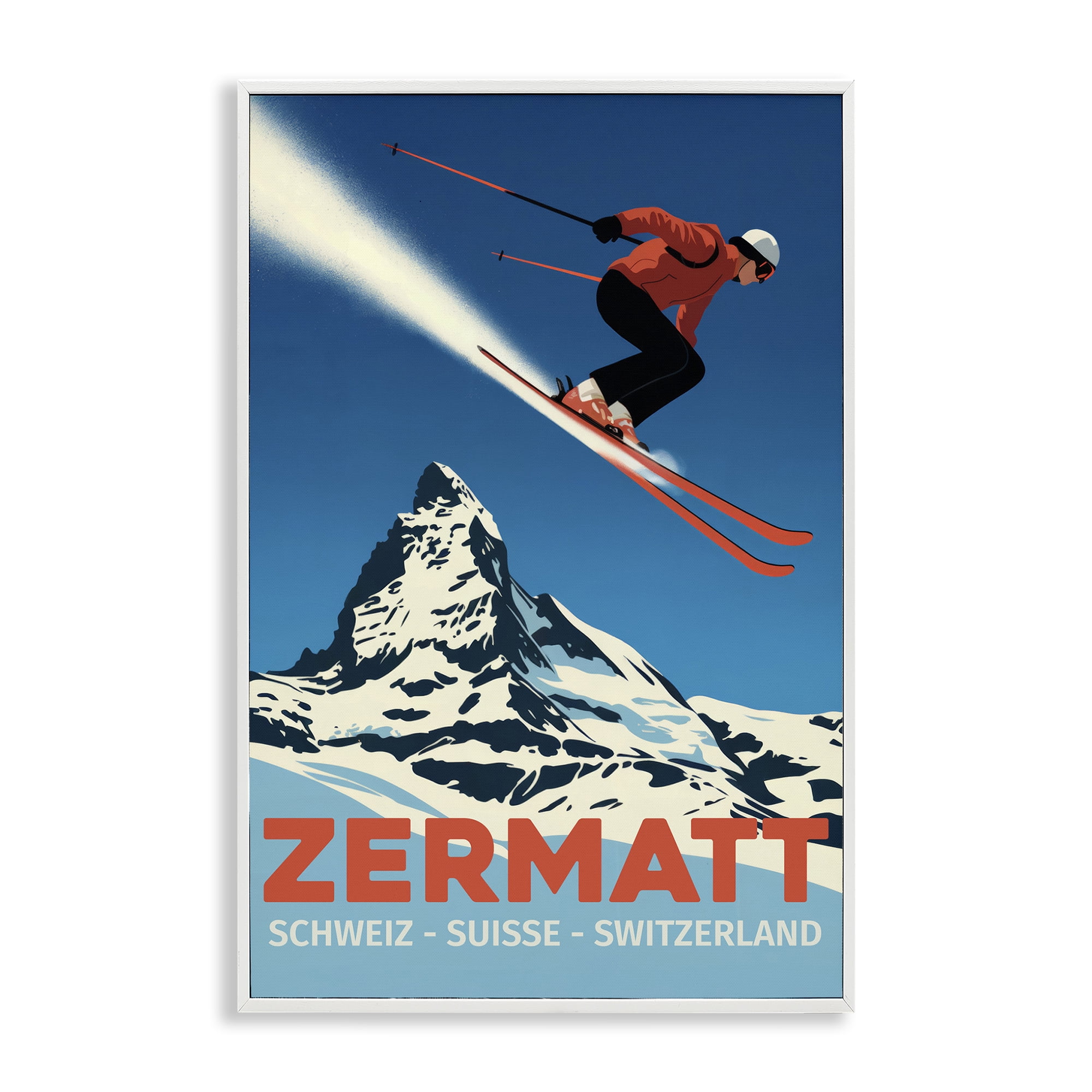 Stupell Industries Zermatt Ski Poster White Framed Giclee Art, design by Andreas Magnusson