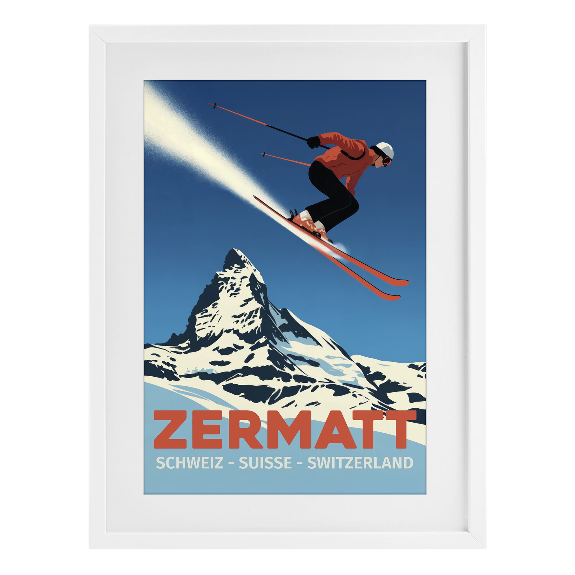 Stupell Industries Zermatt Ski Poster White Framed Print Under Glass, design by Andreas Magnusson