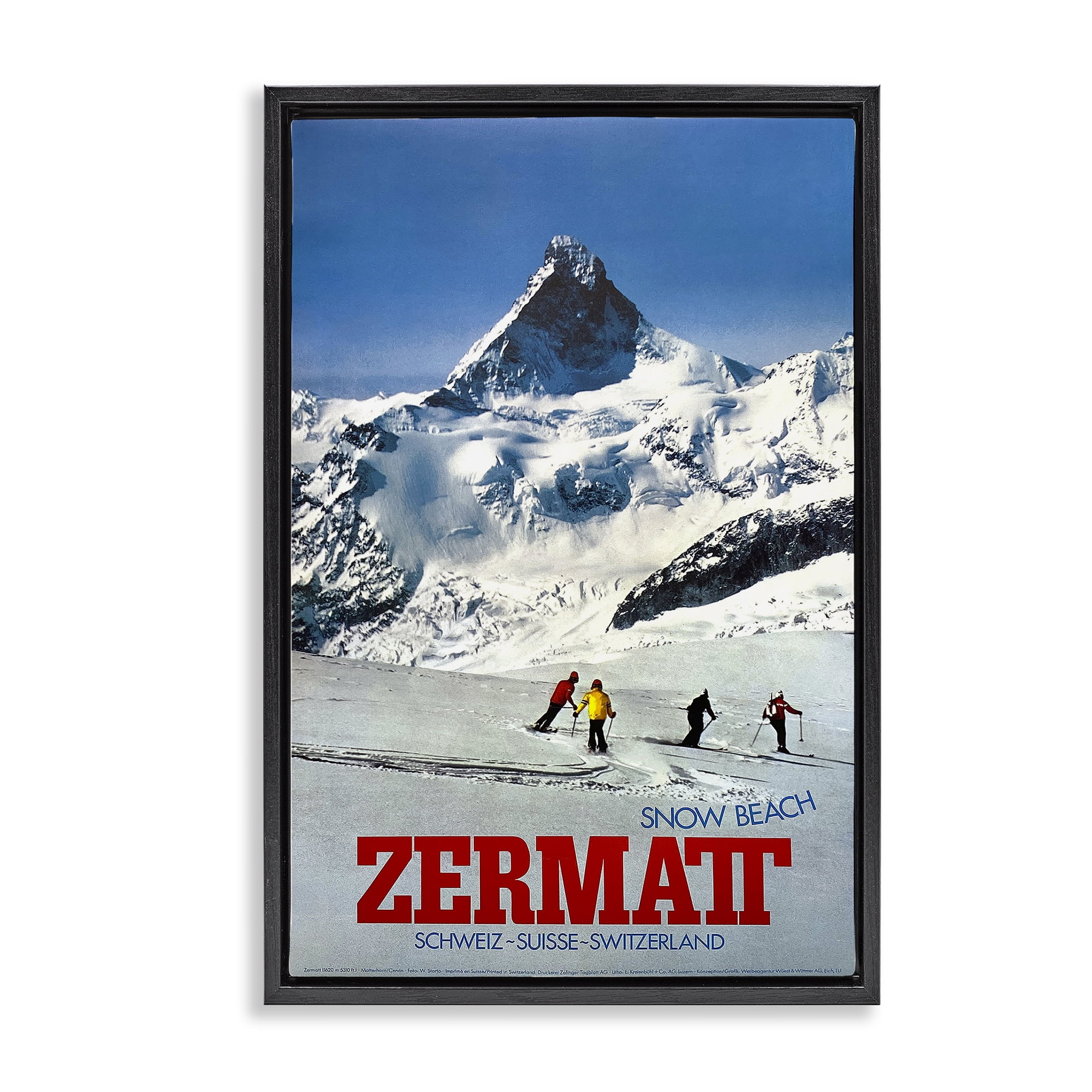 Stupell Industries Zermatt Snow Beach Black Framed Floater Canvas Wall Art, design by Vintage Posters