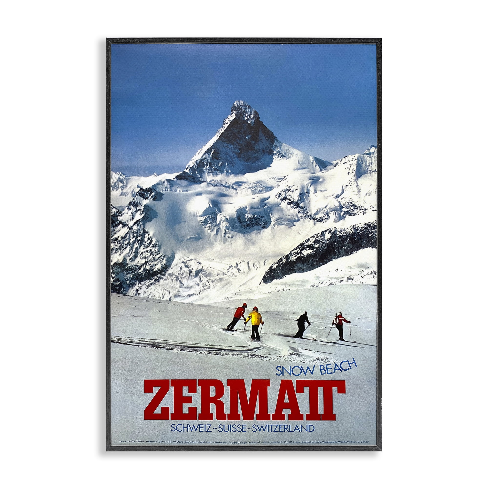 Stupell Industries Zermatt Snow Beach Black Framed Giclee Art, design by Vintage Posters