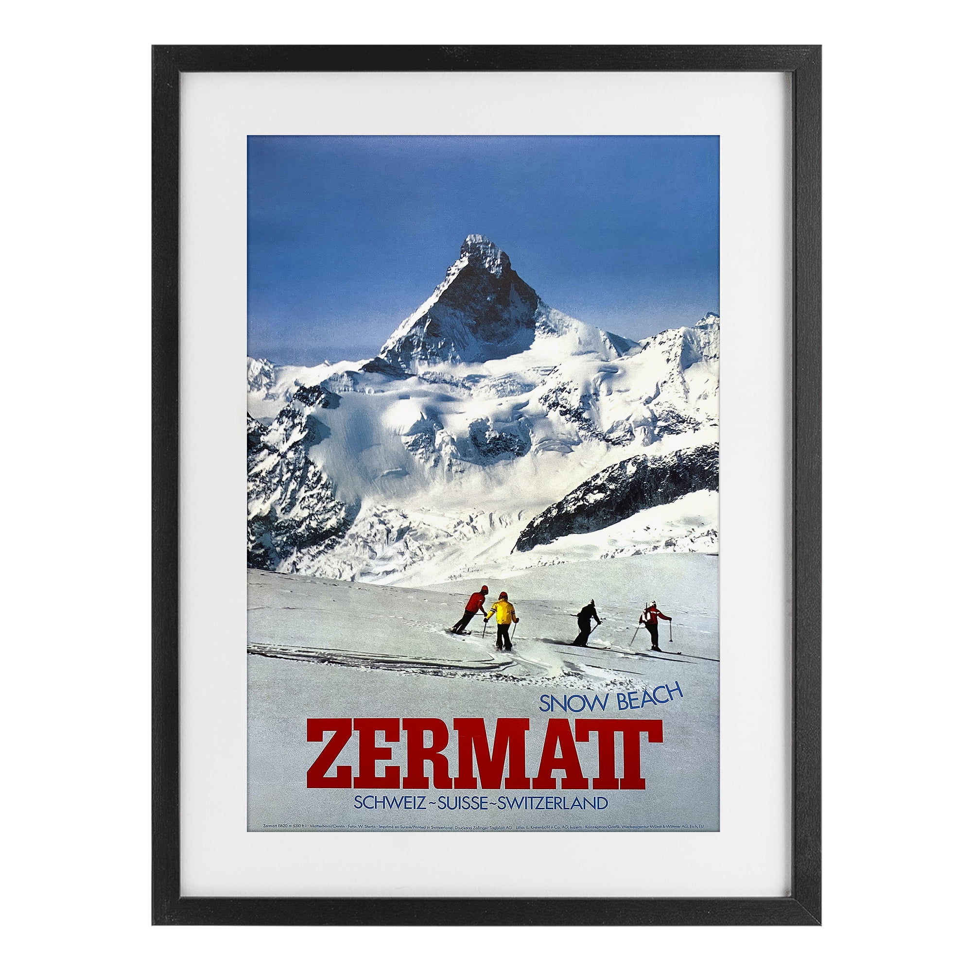Stupell Industries Zermatt Snow Beach Black Framed Print Under Glass, design by Vintage Posters