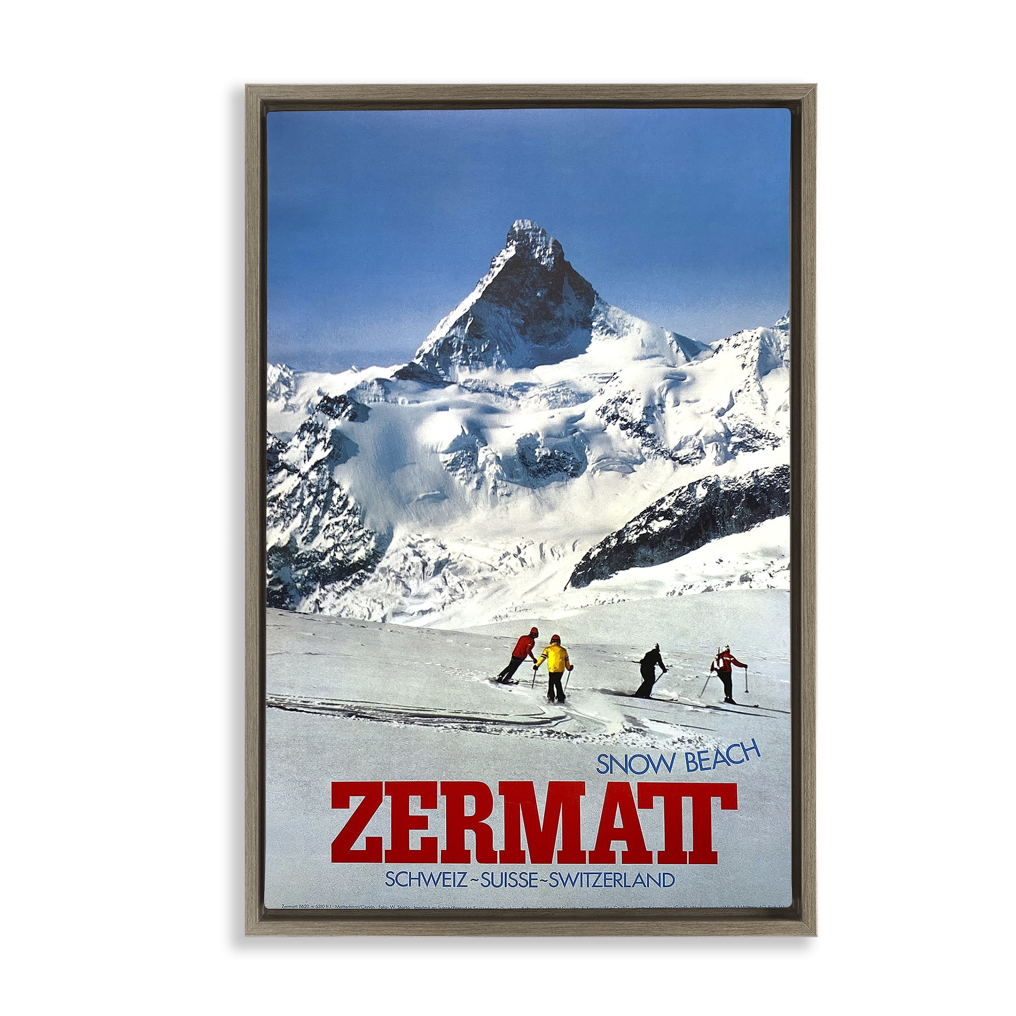 Stupell Industries Zermatt Snow Beach Brown Framed Floater Canvas Wall Art, design by Vintage Posters