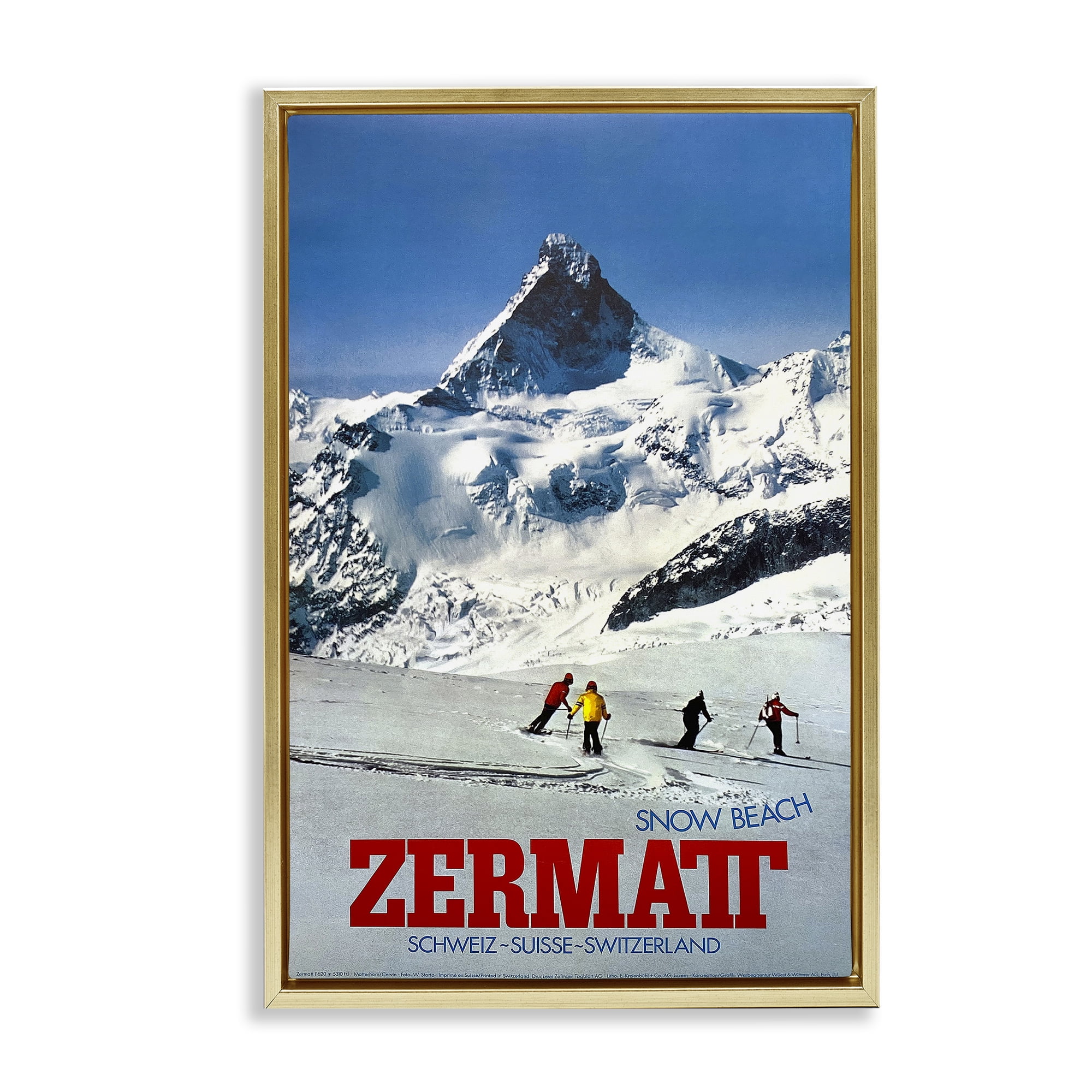 Stupell Industries Zermatt Snow Beach Gold Framed Floater Canvas Wall Art, design by Vintage Posters