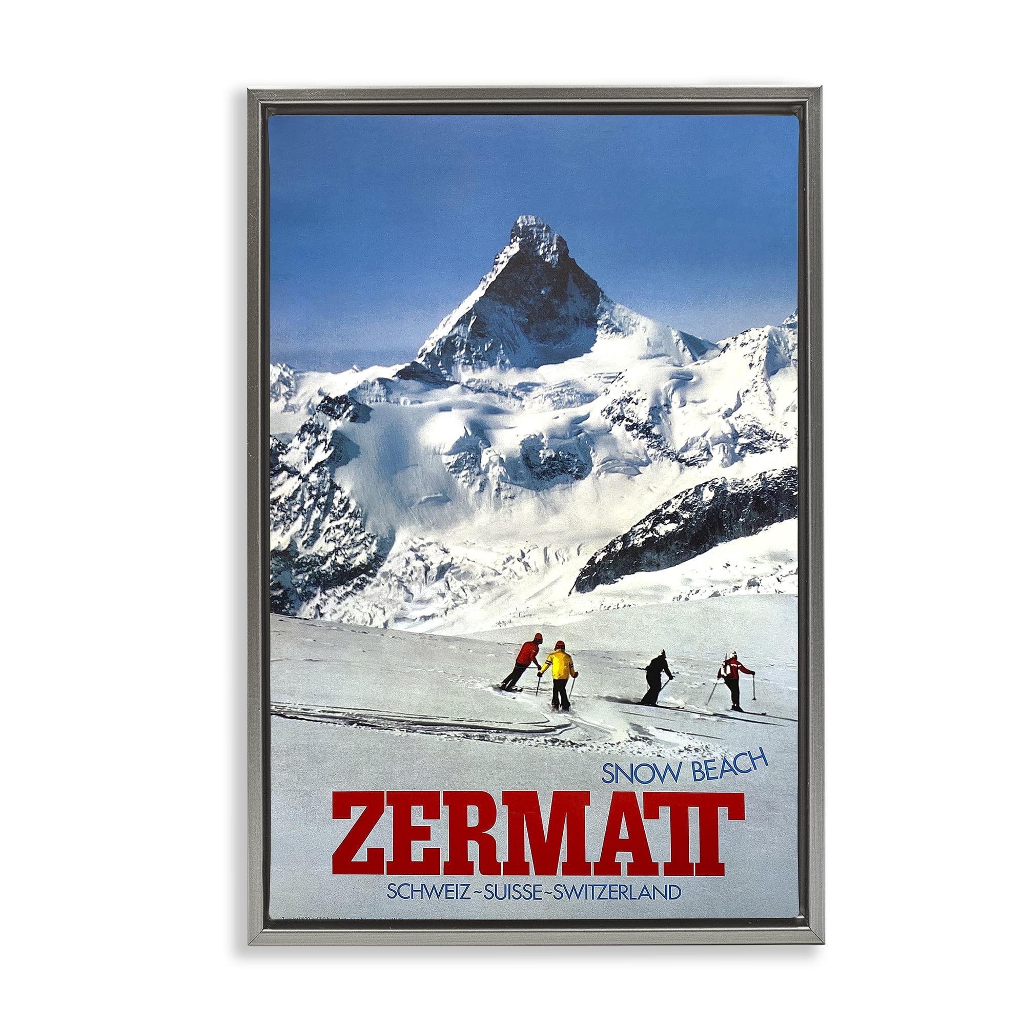 Stupell Industries Zermatt Snow Beach Gray Framed Floater Canvas Wall Art, design by Vintage Posters