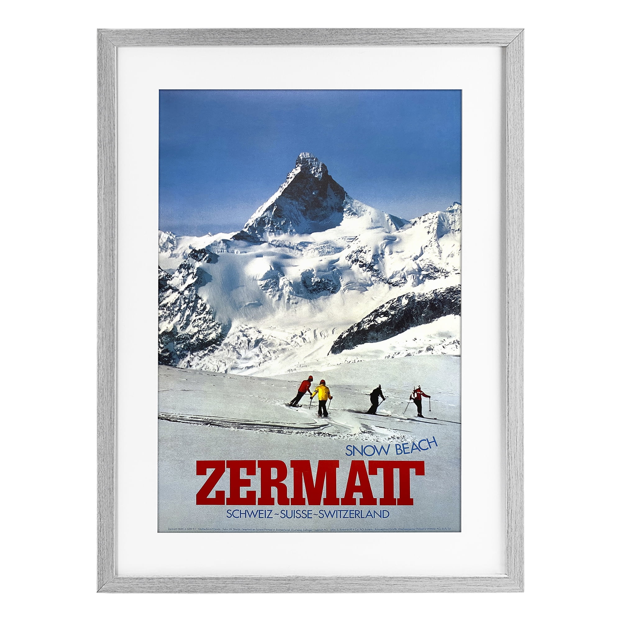 Stupell Industries Zermatt Snow Beach Gray Framed Print Under Glass, design by Vintage Posters