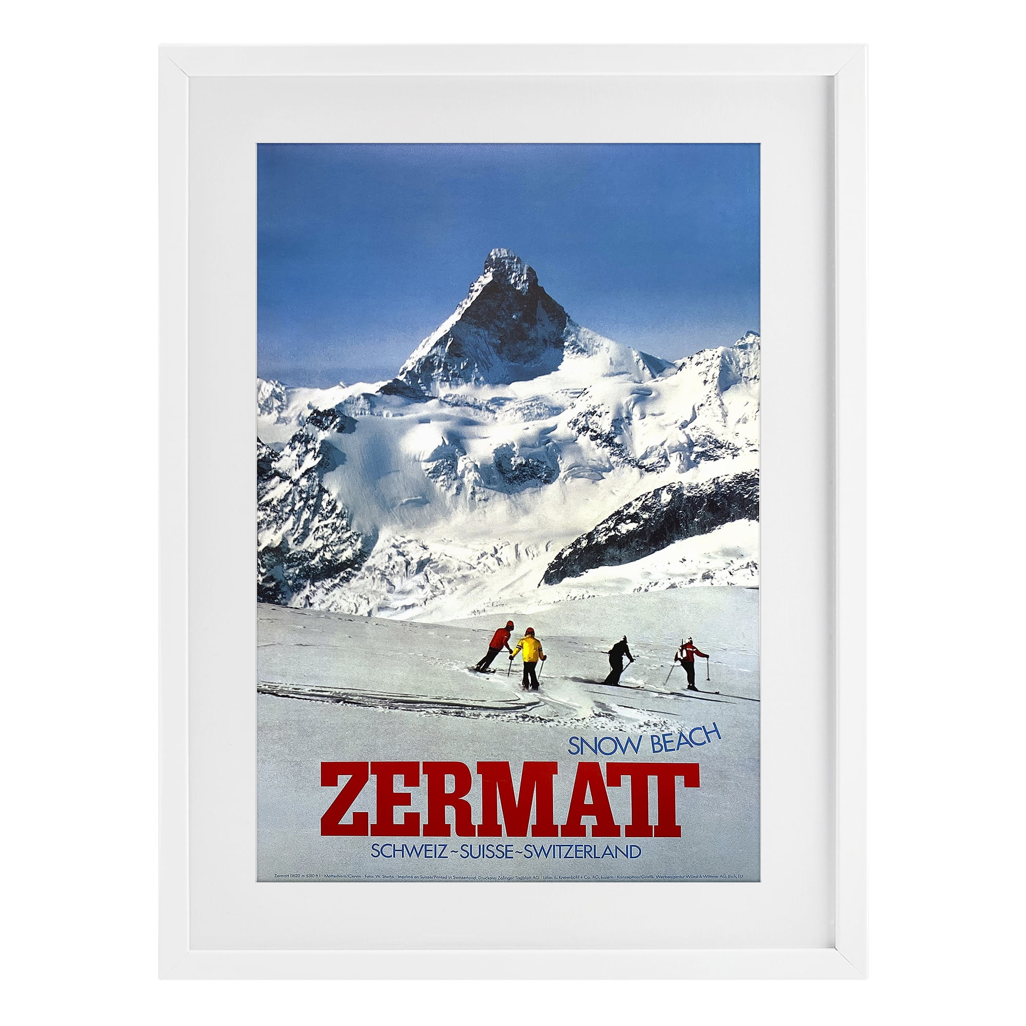 Stupell Industries Zermatt Snow Beach White Framed Print Under Glass, design by Vintage Posters