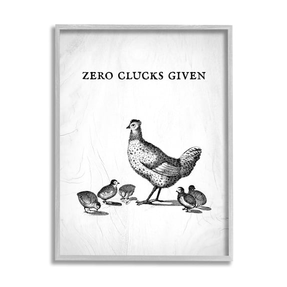 Stupell Industries Zero Clucks Given Funny Phrase Chicken Pun Graphic Art Gray Framed Art Print Wall Art, 11x14, by Daphne Polselli