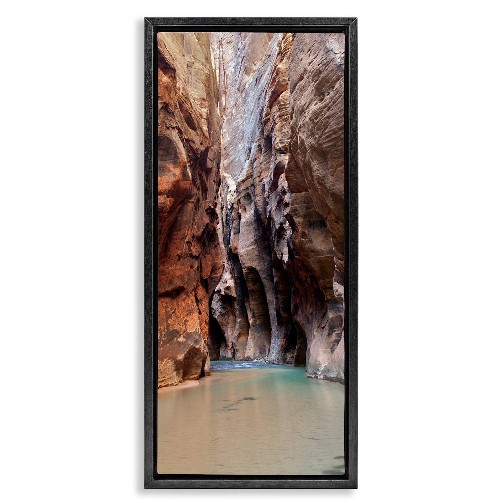 Stupell Industries Zion National Park Cliffs Nature Photography Black Floater Framed Canvas Art Print Wall Art, 15 x 31