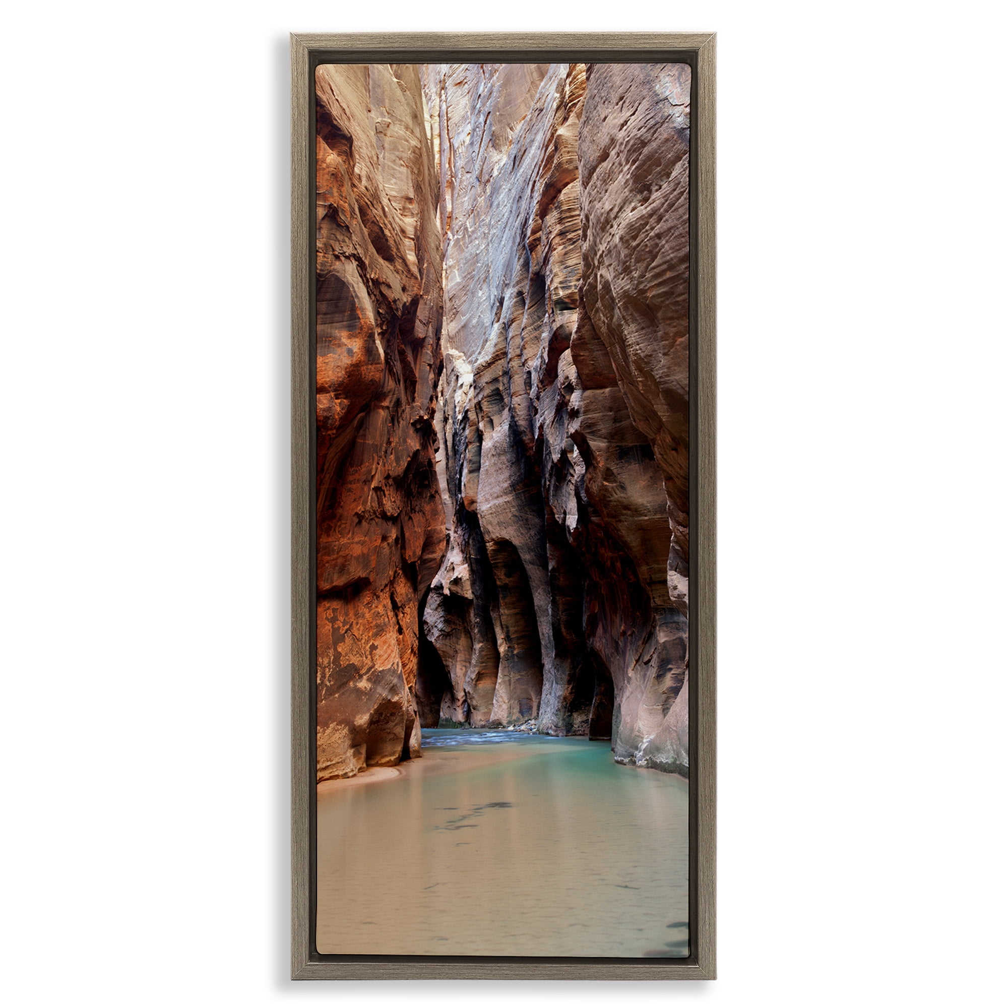 Stupell Industries Zion National Park Cliffs Nature Photography Brown Floater Framed Canvas Art Print Wall Art, 11 x 25