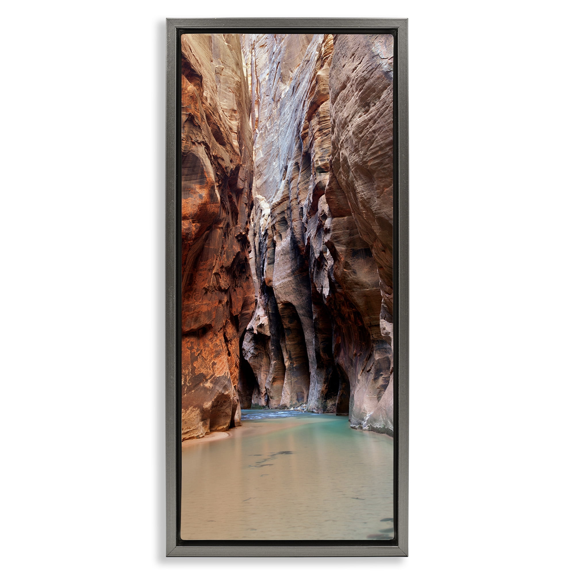 Stupell Industries Zion National Park Cliffs Nature Photography Gray Floater Framed Canvas Art Print Wall Art, 11 x 25