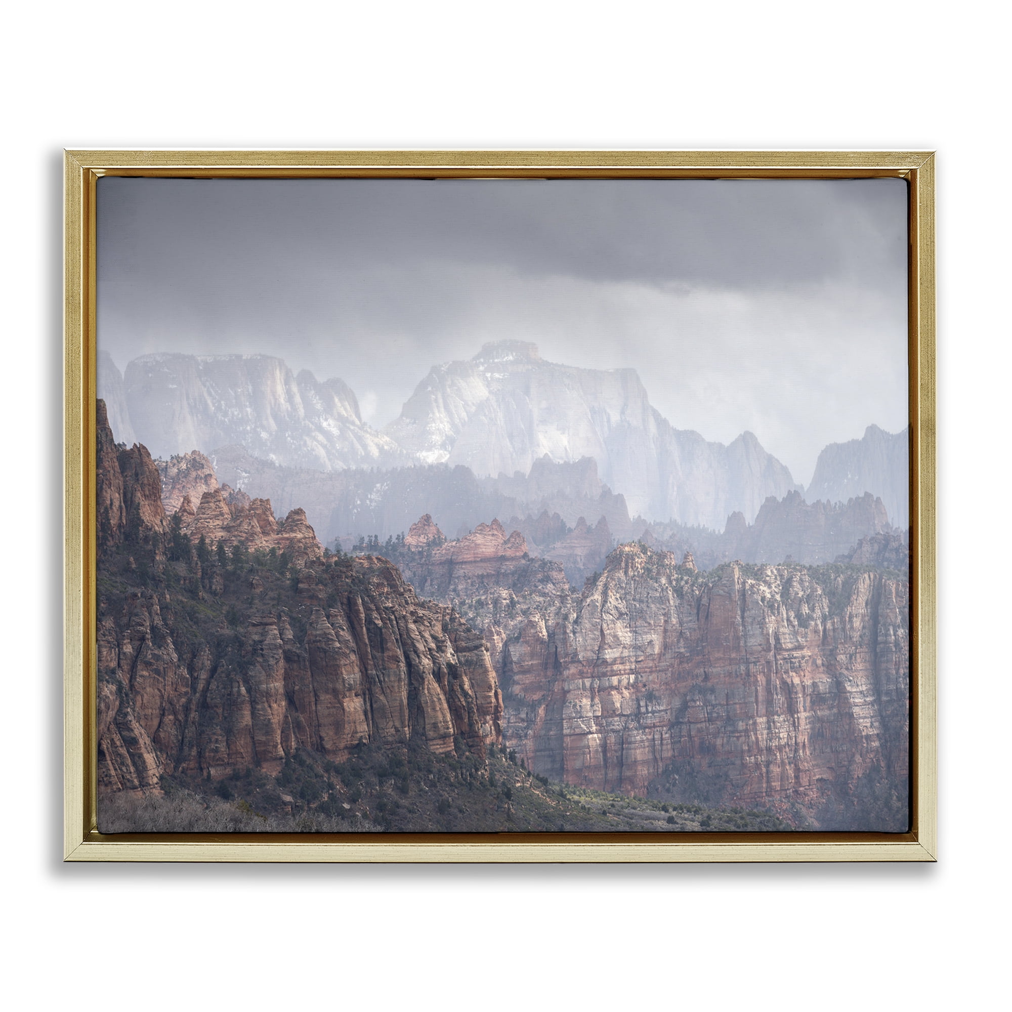 Stupell Industries Zion National Park Landscape Photography Gold Floater Framed Art Print Wall Art, 31 x 25